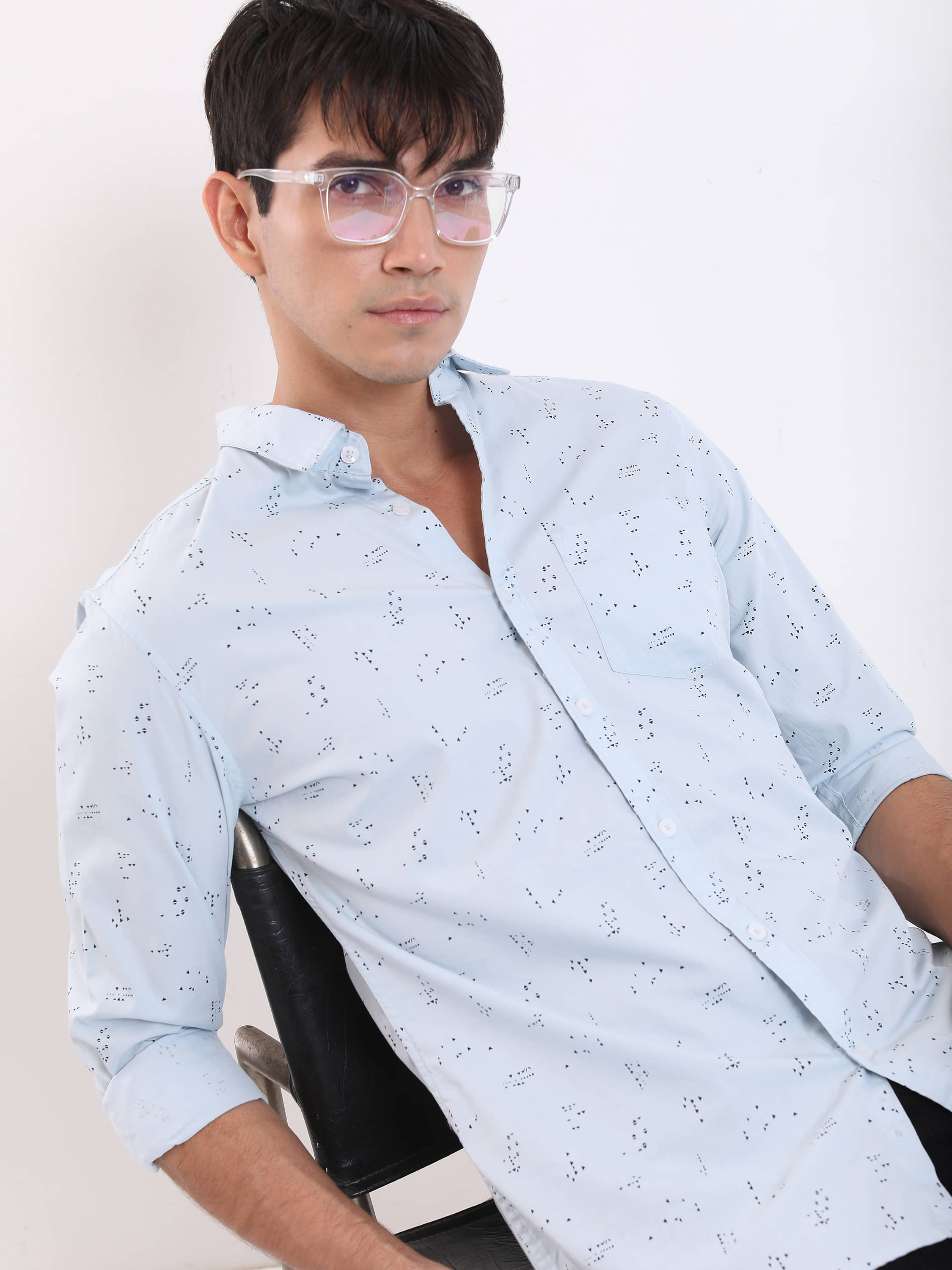     			Highlander 100% Cotton Slim Fit Printed Full Sleeves Men's Casual Shirt - Light Blue ( Pack of 1 )