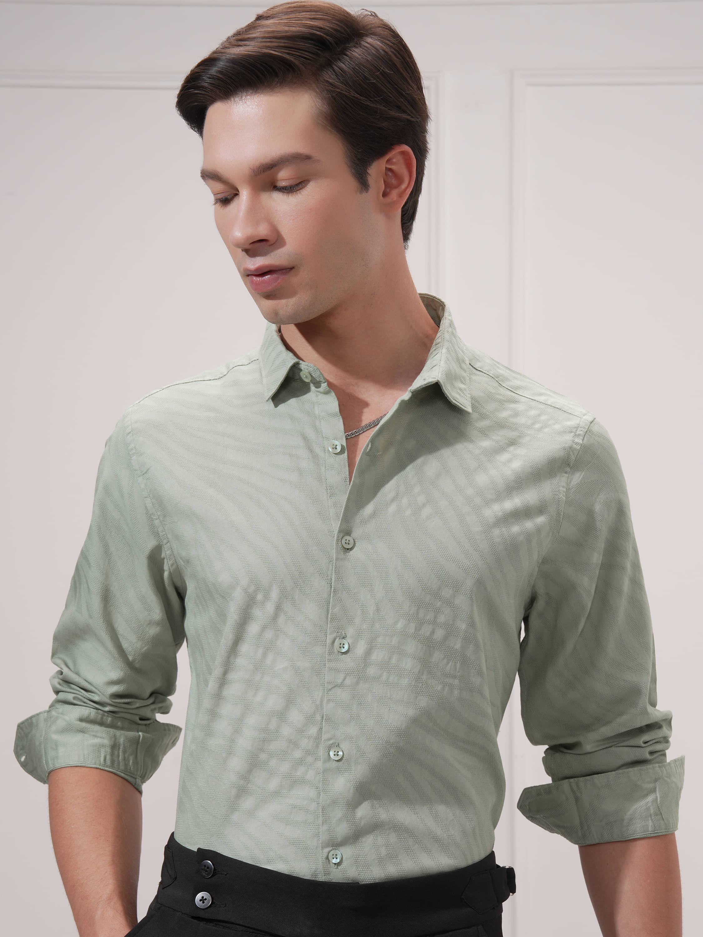 Highlander 100% Cotton Slim Fit Self Design Full Sleeves Men's Casual Shirt - Light Green ( Pack of 1 )     			Highlander 100% Cotton Slim Fit Self Design Full Sleeves Men's Casual Shirt - Light Green ( Pack of 1 )