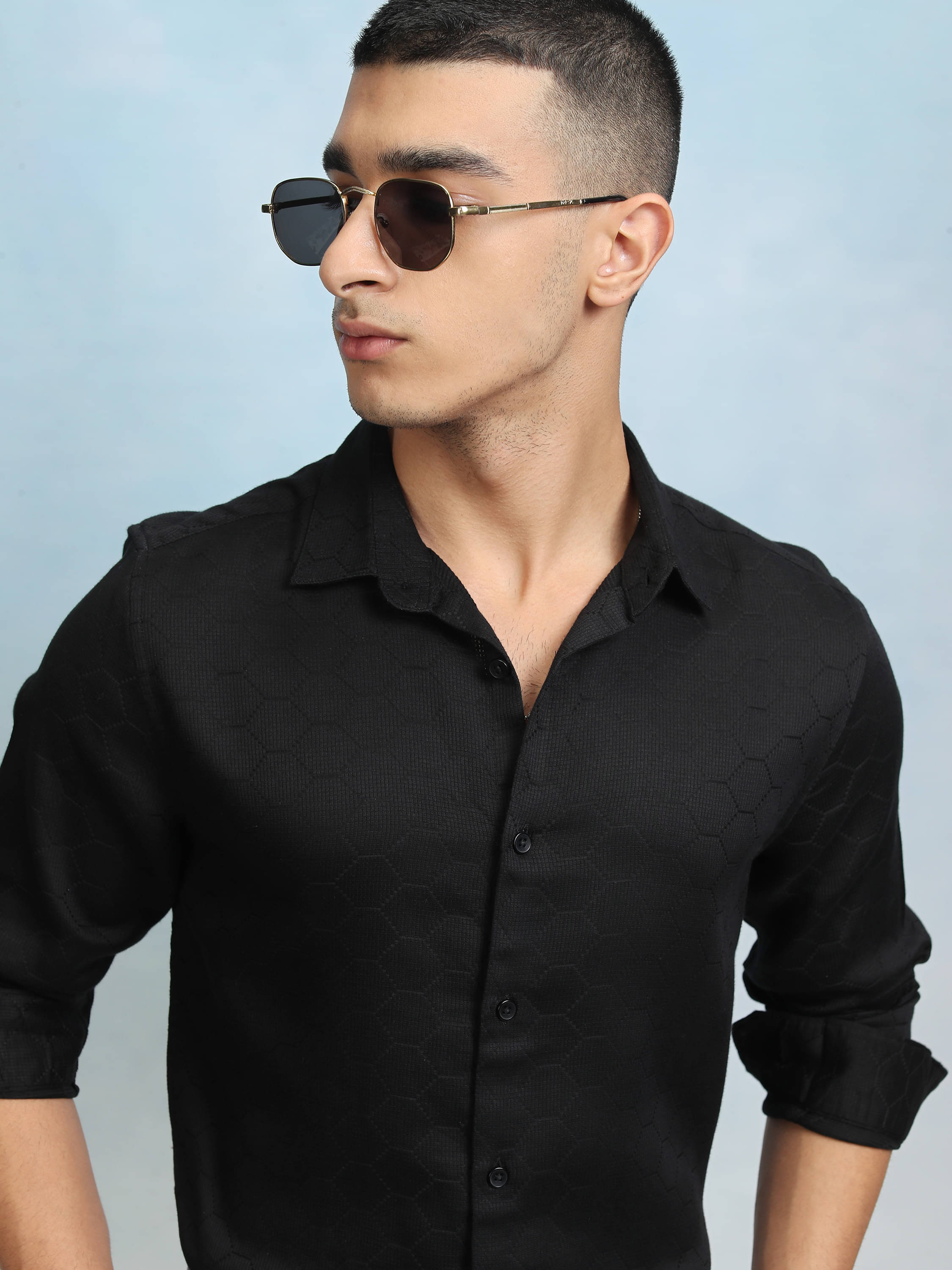 Highlander 100% Cotton Slim Fit Self Design Full Sleeves Men's Casual Shirt - Black ( Pack of 1 ) Highlander 100% Cotton Slim Fit Self Design Full Sleeves Men's Casual Shirt - Black ( Pack of 1 )
