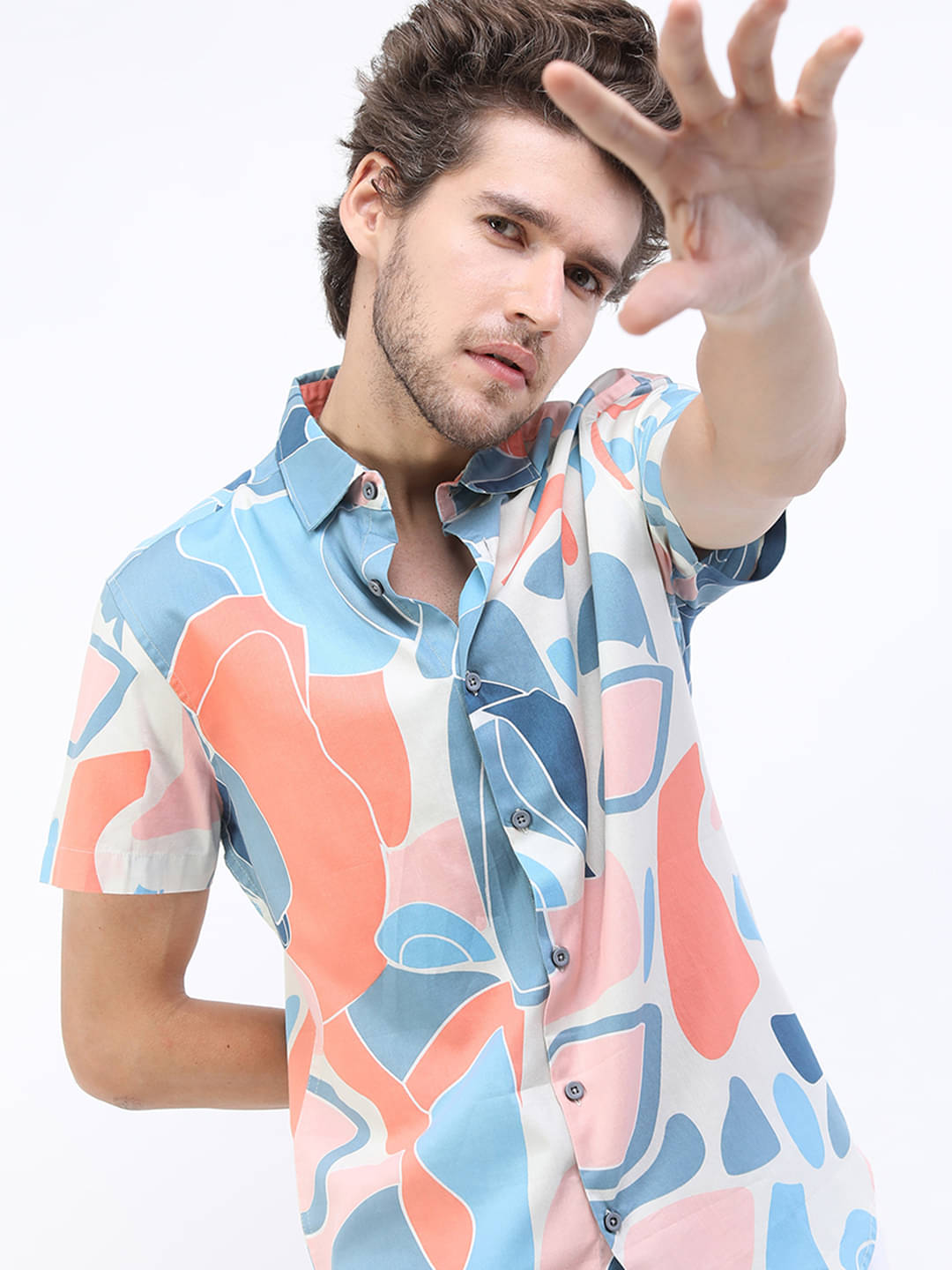     			Highlander 100% Cotton Slim Fit Printed Half Sleeves Men's Casual Shirt - Pink ( Pack of 1 )