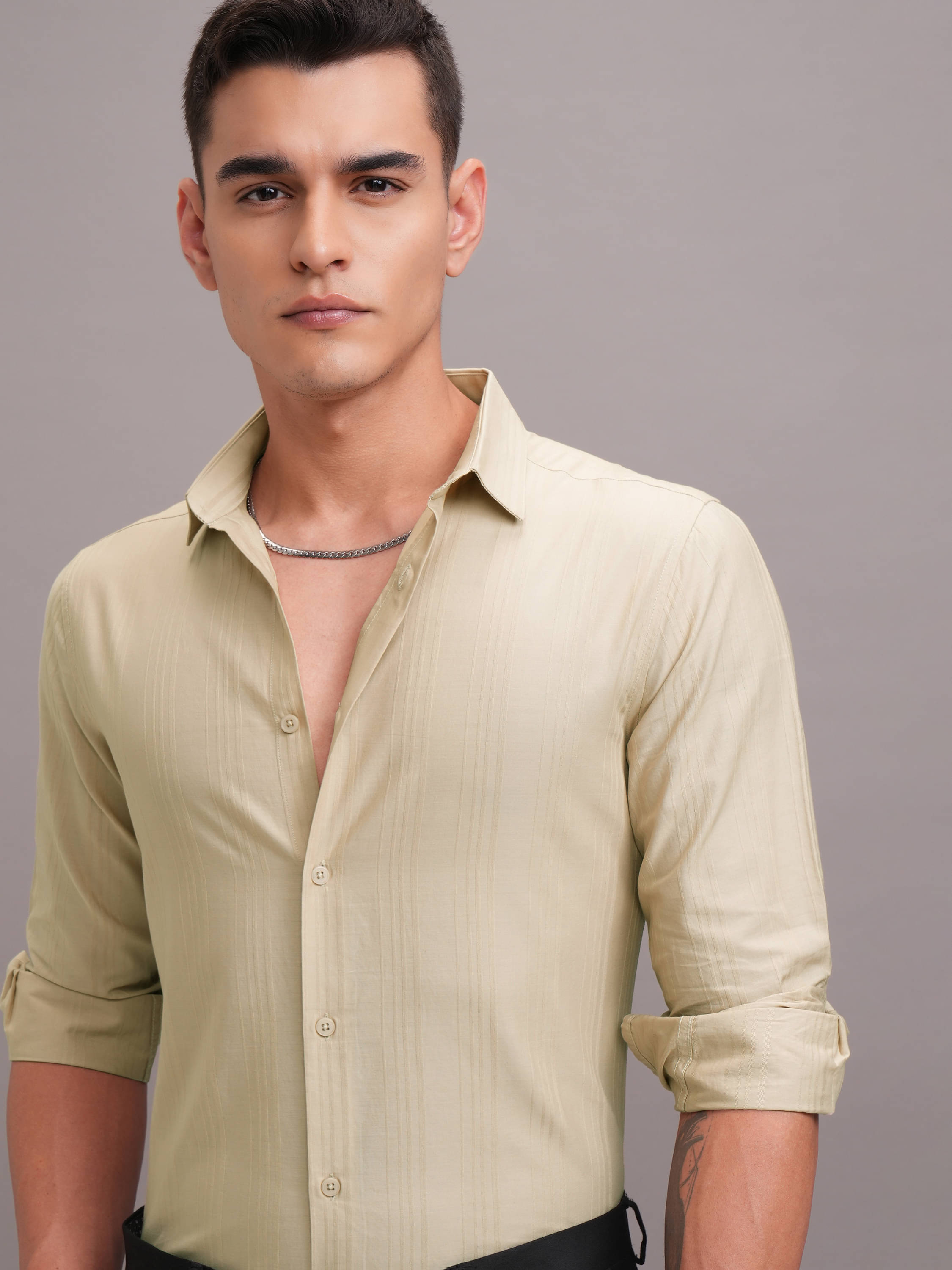 Highlander 100% Cotton Slim Fit Striped Full Sleeves Men's Casual Shirt - Beige ( Pack of 1 ) Highlander 100% Cotton Slim Fit Striped Full Sleeves Men's Casual Shirt - Beige ( Pack of 1 )