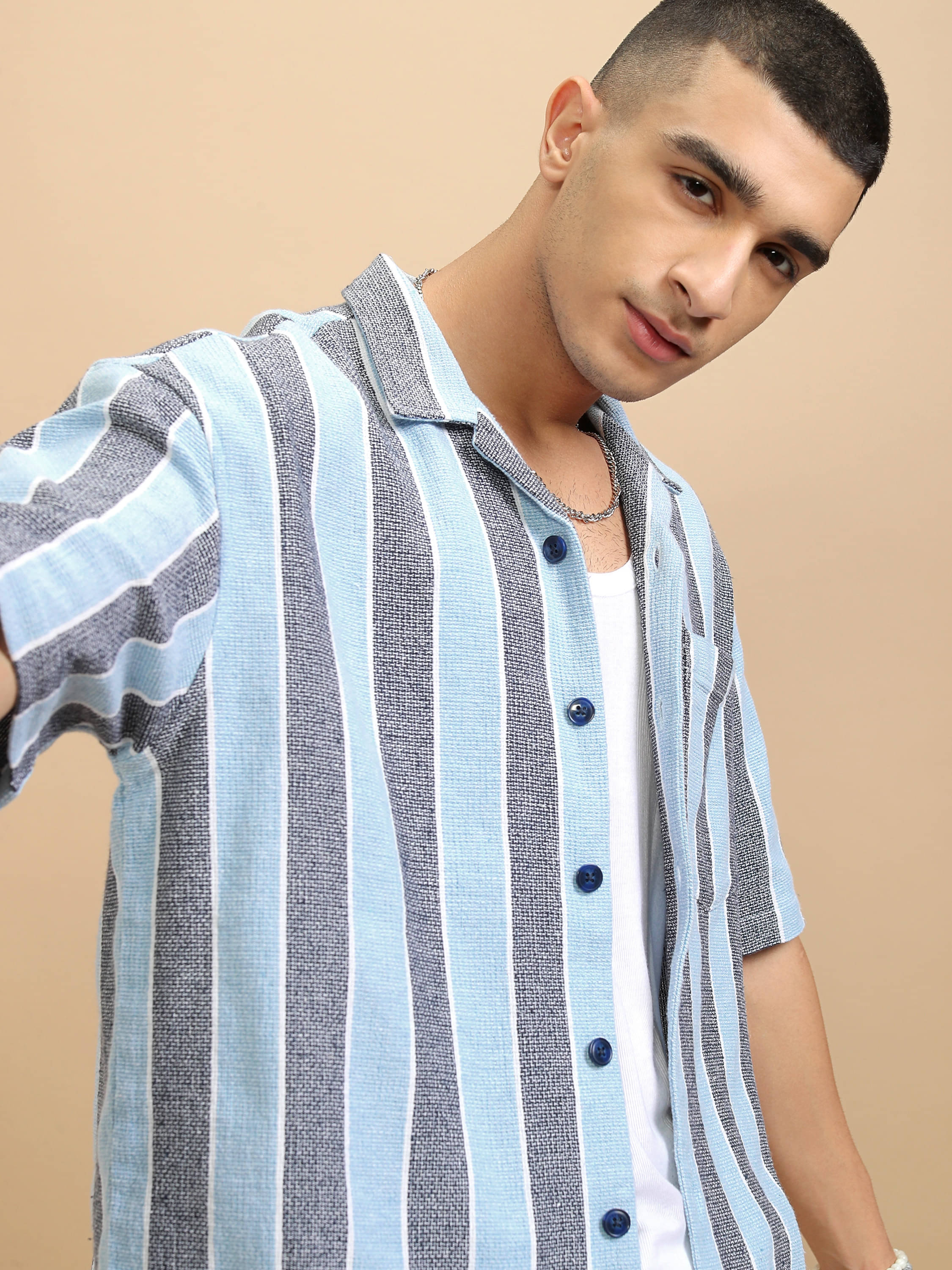 Highlander Cotton Blend Oversized Fit Striped Half Sleeves Men's Casual Shirt - Multicolor ( Pack of 1 )     			Highlander Cotton Blend Oversized Fit Striped Half Sleeves Men's Casual Shirt - Multicolor ( Pack of 1 )