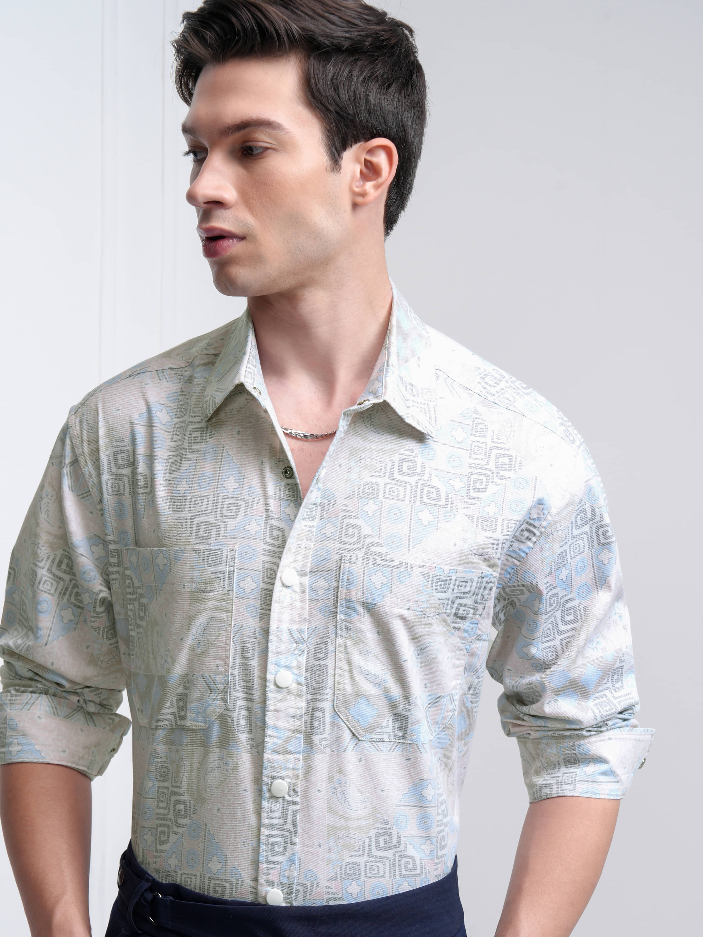     			Highlander Cotton Blend Oversized Fit Printed Full Sleeves Men's Casual Shirt - Pink ( Pack of 1 )