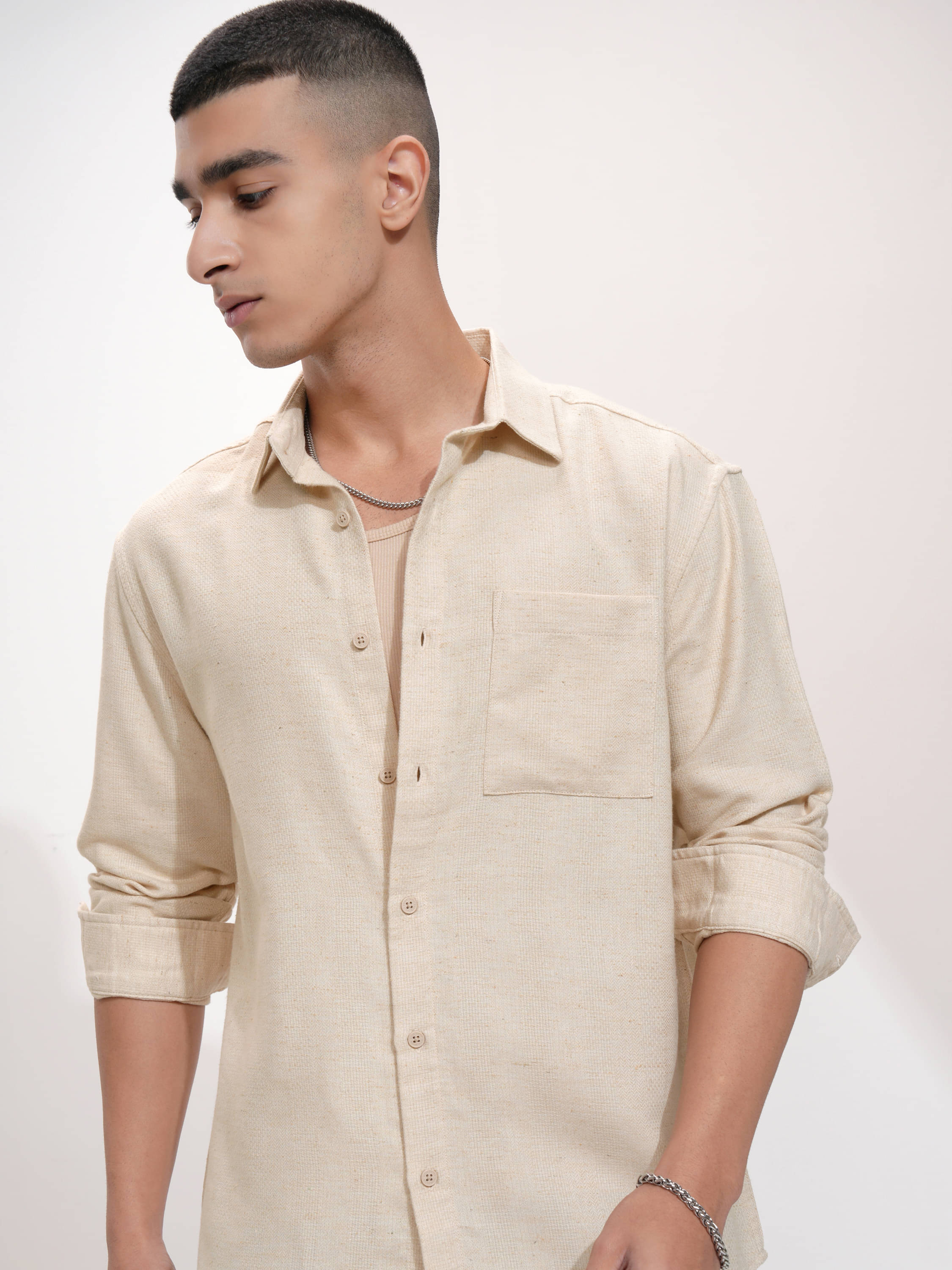 Highlander Cotton Blend Relaxed Fit Self Design Full Sleeves Men's Casual Shirt - Beige ( Pack of 1 ) Highlander Cotton Blend Relaxed Fit Self Design Full Sleeves Men's Casual Shirt - Beige ( Pack of 1 )