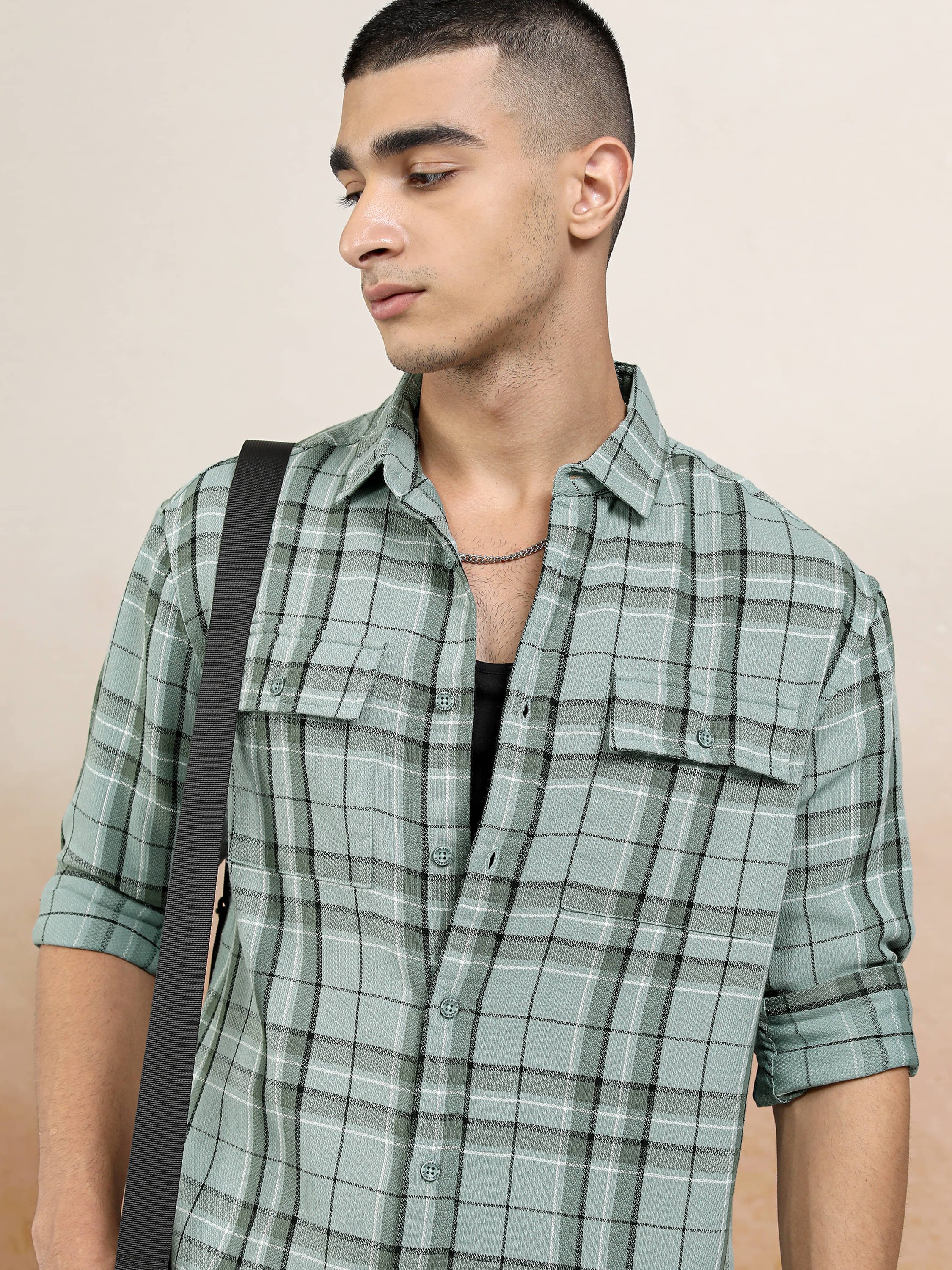     			Highlander Cotton Blend Relaxed Fit Checks Full Sleeves Men's Casual Shirt - Green ( Pack of 1 )