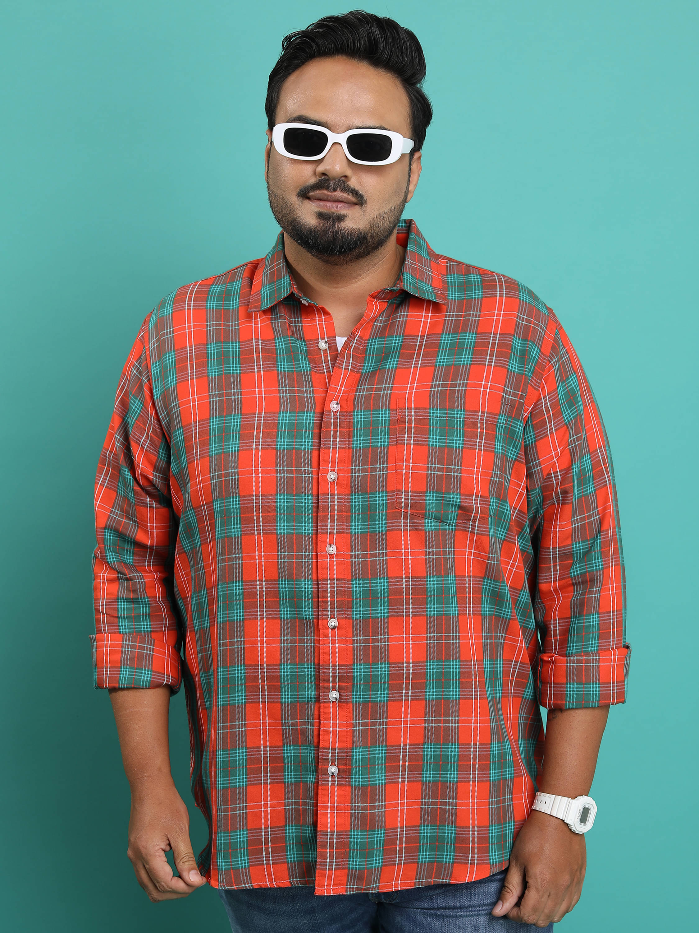 Highlander Cotton Blend Slim Fit Checks Full Sleeves Men's Casual Shirt - Orange ( Pack of 1 ) Highlander Cotton Blend Slim Fit Checks Full Sleeves Men's Casual Shirt - Orange ( Pack of 1 )