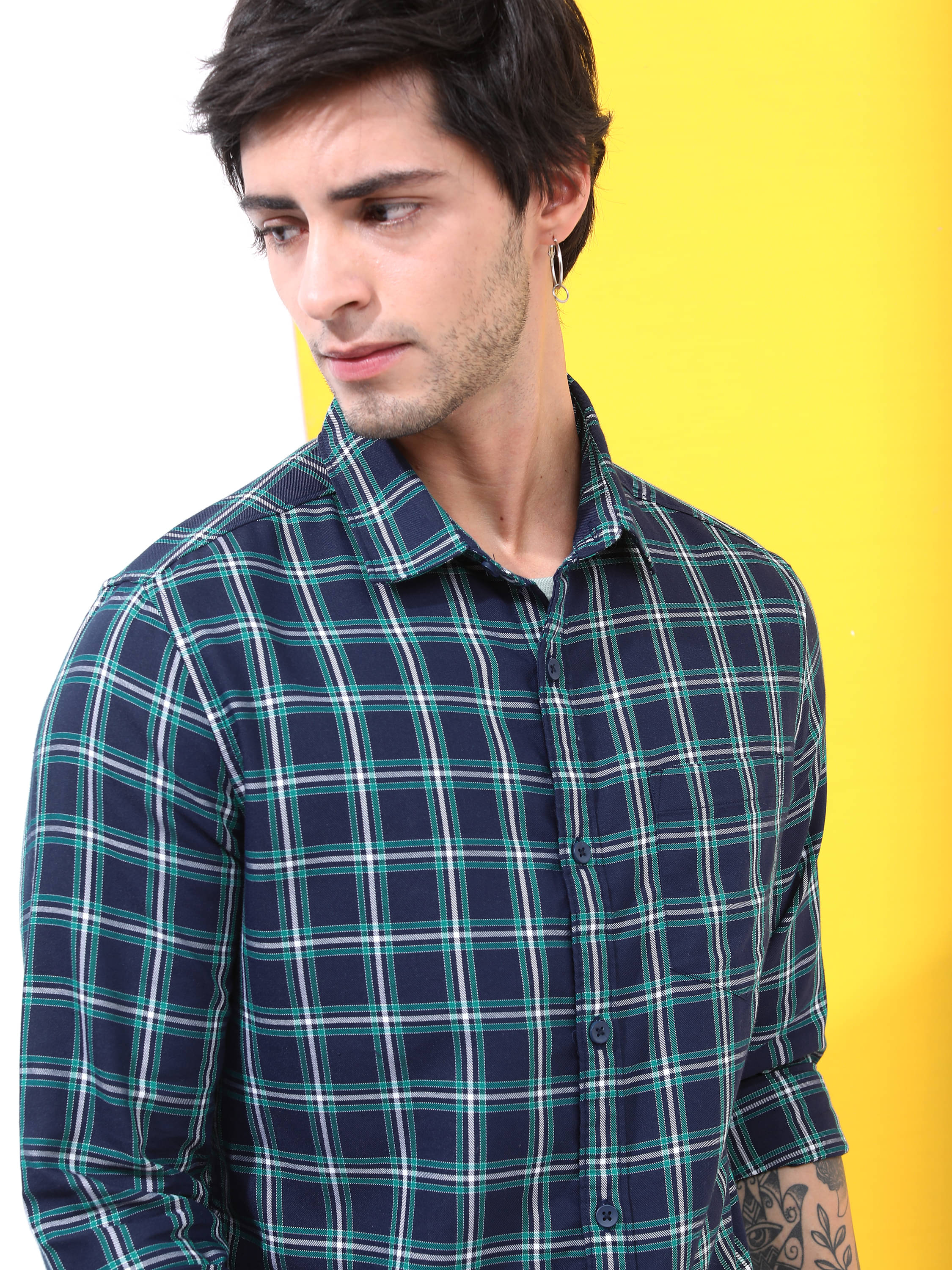     			Highlander Cotton Blend Slim Fit Checks Full Sleeves Men's Casual Shirt - Navy ( Pack of 1 )