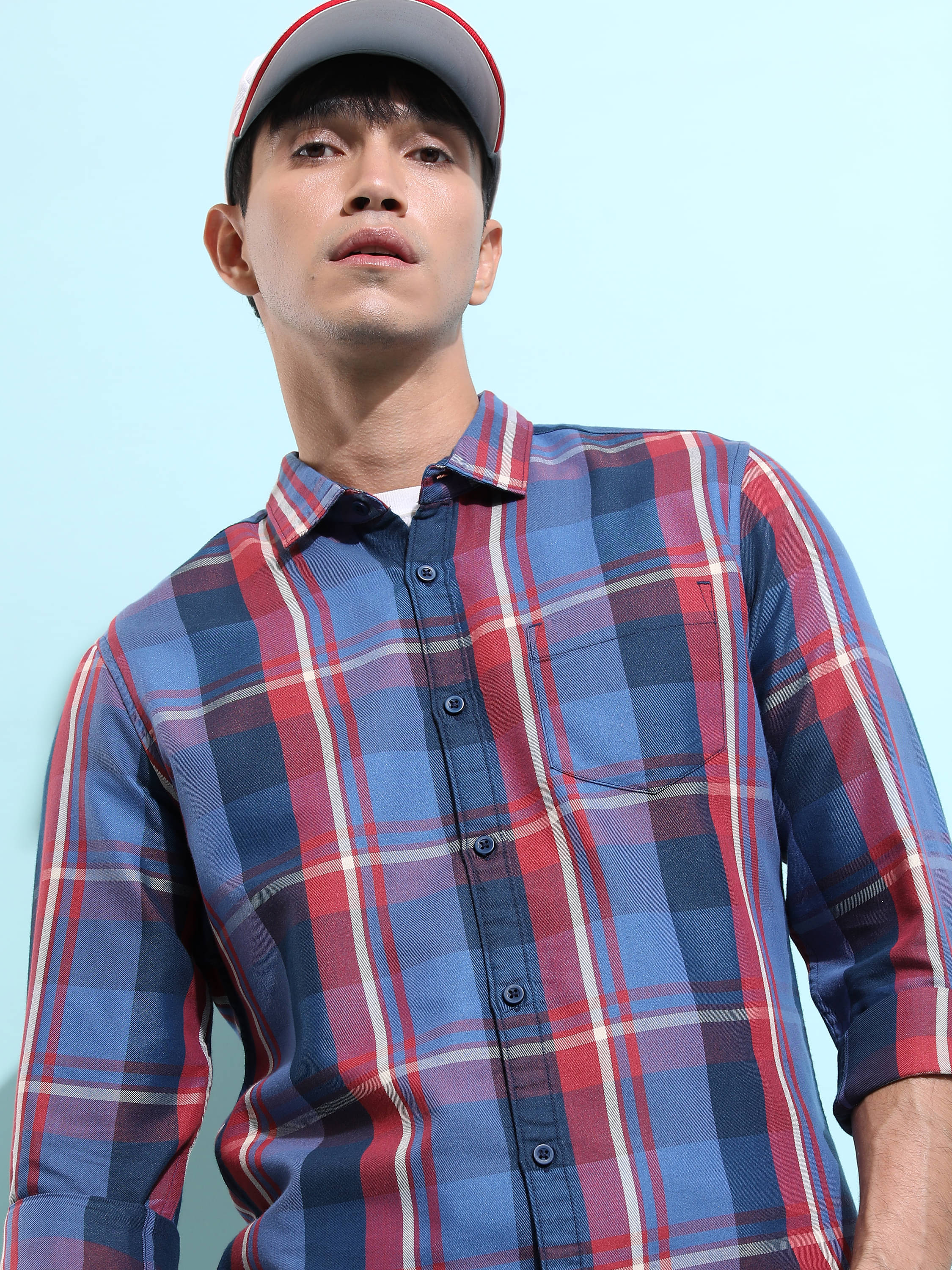     			Highlander Cotton Blend Slim Fit Checks Full Sleeves Men's Casual Shirt - Navy ( Pack of 1 )