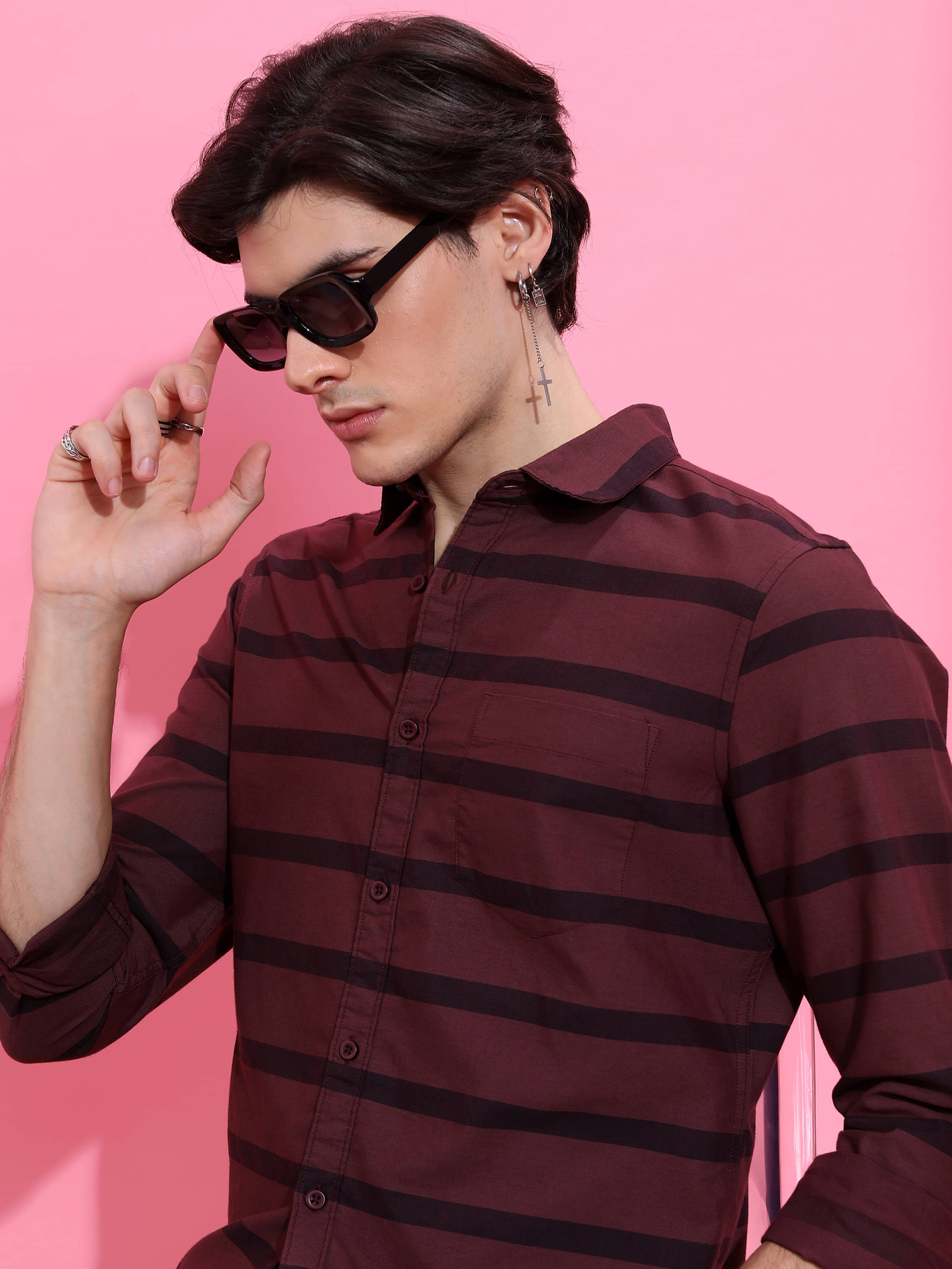 Highlander Cotton Blend Slim Fit Striped Full Sleeves Men's Casual Shirt - Brown ( Pack of 1 ) Highlander Cotton Blend Slim Fit Striped Full Sleeves Men's Casual Shirt - Brown ( Pack of 1 )