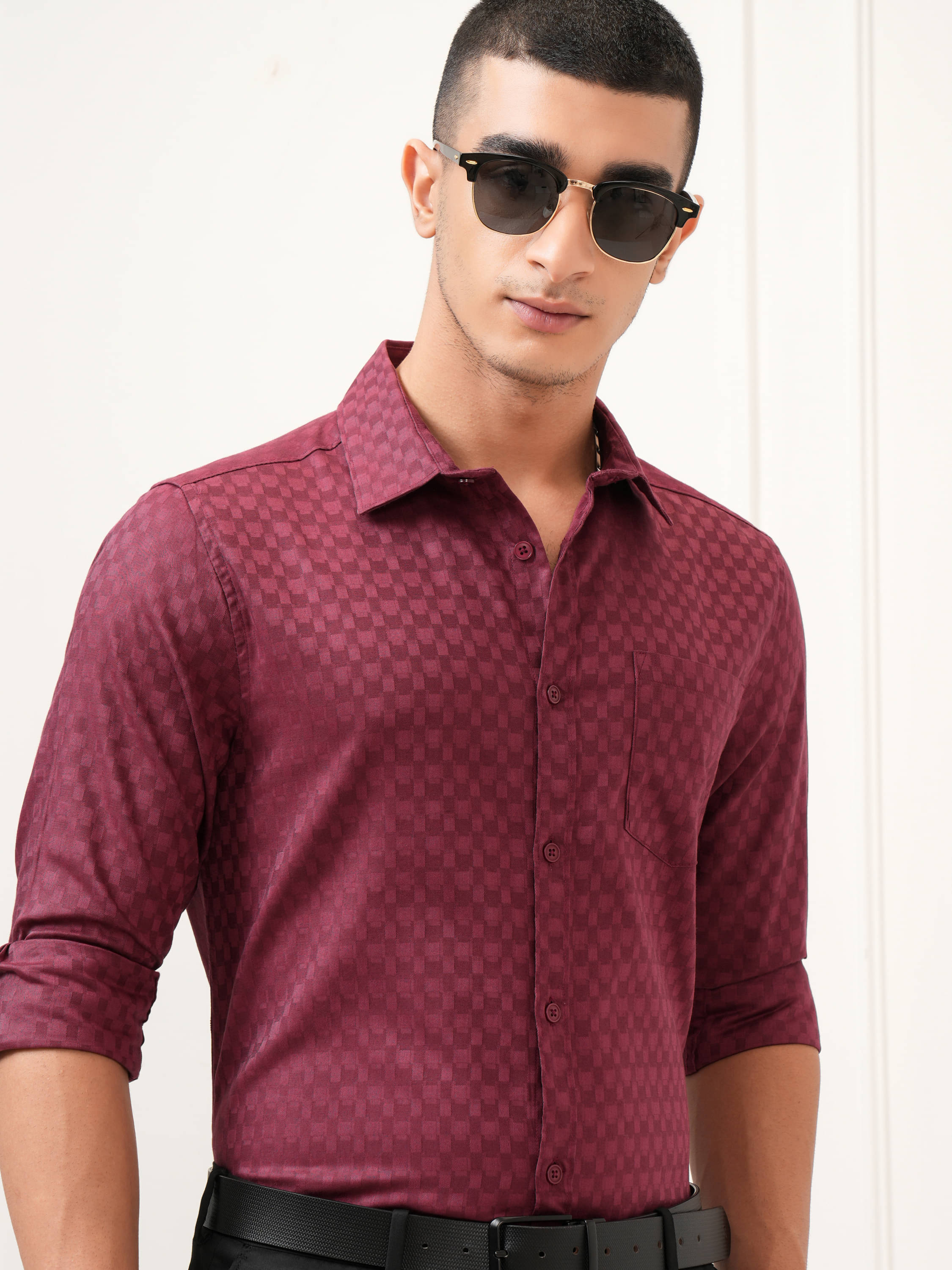 Highlander Cotton Blend Slim Fit Self Design Full Sleeves Men's Casual Shirt - Maroon ( Pack of 1 )     			Highlander Cotton Blend Slim Fit Self Design Full Sleeves Men's Casual Shirt - Maroon ( Pack of 1 )