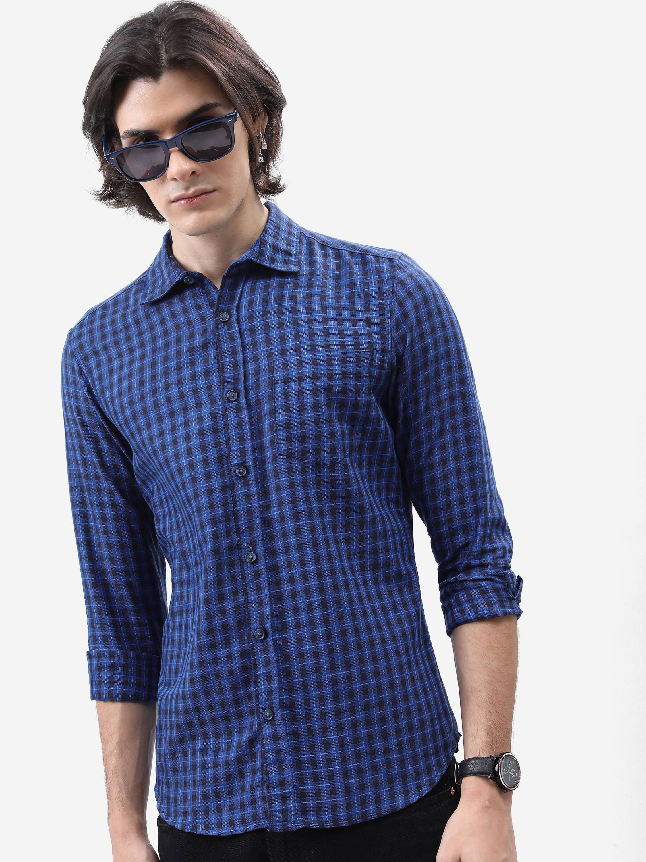 Highlander Cotton Blend Slim Fit Striped Full Sleeves Men's Casual Shirt - Navy Blue ( Pack of 1 ) Highlander Cotton Blend Slim Fit Striped Full Sleeves Men's Casual Shirt - Navy Blue ( Pack of 1 )