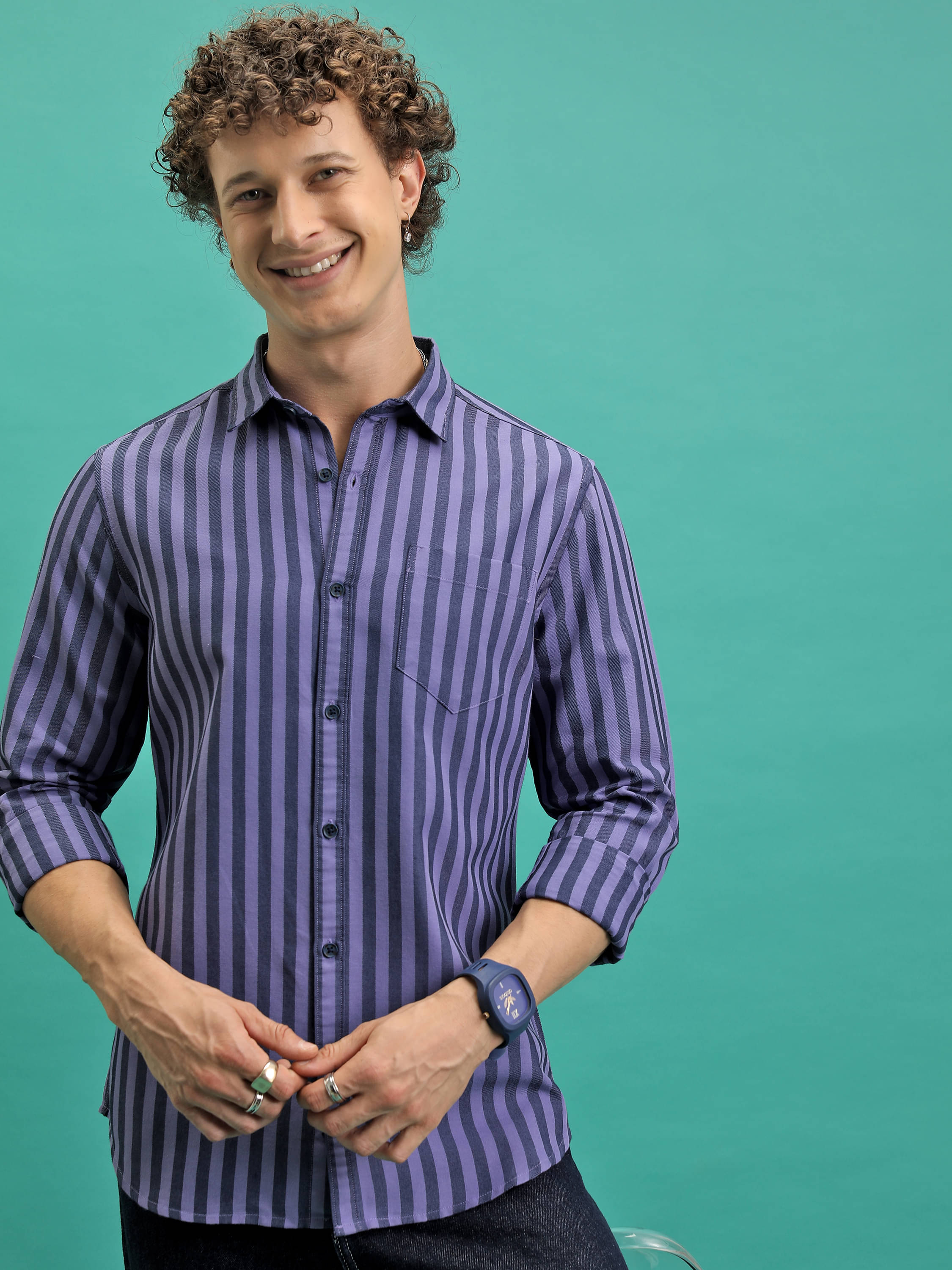 Highlander Cotton Blend Slim Fit Striped Full Sleeves Men's Casual Shirt - Blue ( Pack of 1 ) Highlander Cotton Blend Slim Fit Striped Full Sleeves Men's Casual Shirt - Blue ( Pack of 1 )