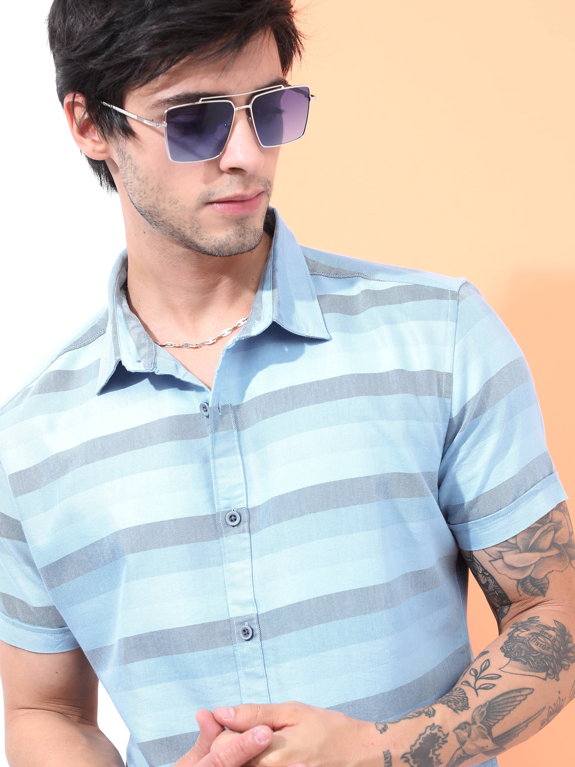 Highlander Cotton Blend Slim Fit Striped Half Sleeves Men's Casual Shirt - Blue ( Pack of 1 ) Highlander Cotton Blend Slim Fit Striped Half Sleeves Men's Casual Shirt - Blue ( Pack of 1 )