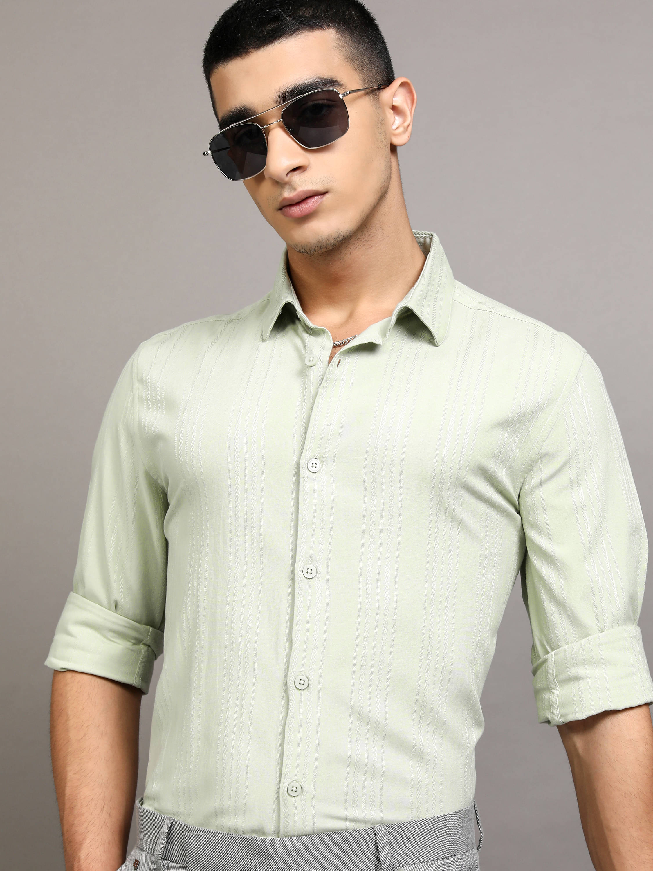 Highlander Cotton Blend Slim Fit Striped Full Sleeves Men's Casual Shirt - Light Green ( Pack of 1 ) Highlander Cotton Blend Slim Fit Striped Full Sleeves Men's Casual Shirt - Light Green ( Pack of 1 )