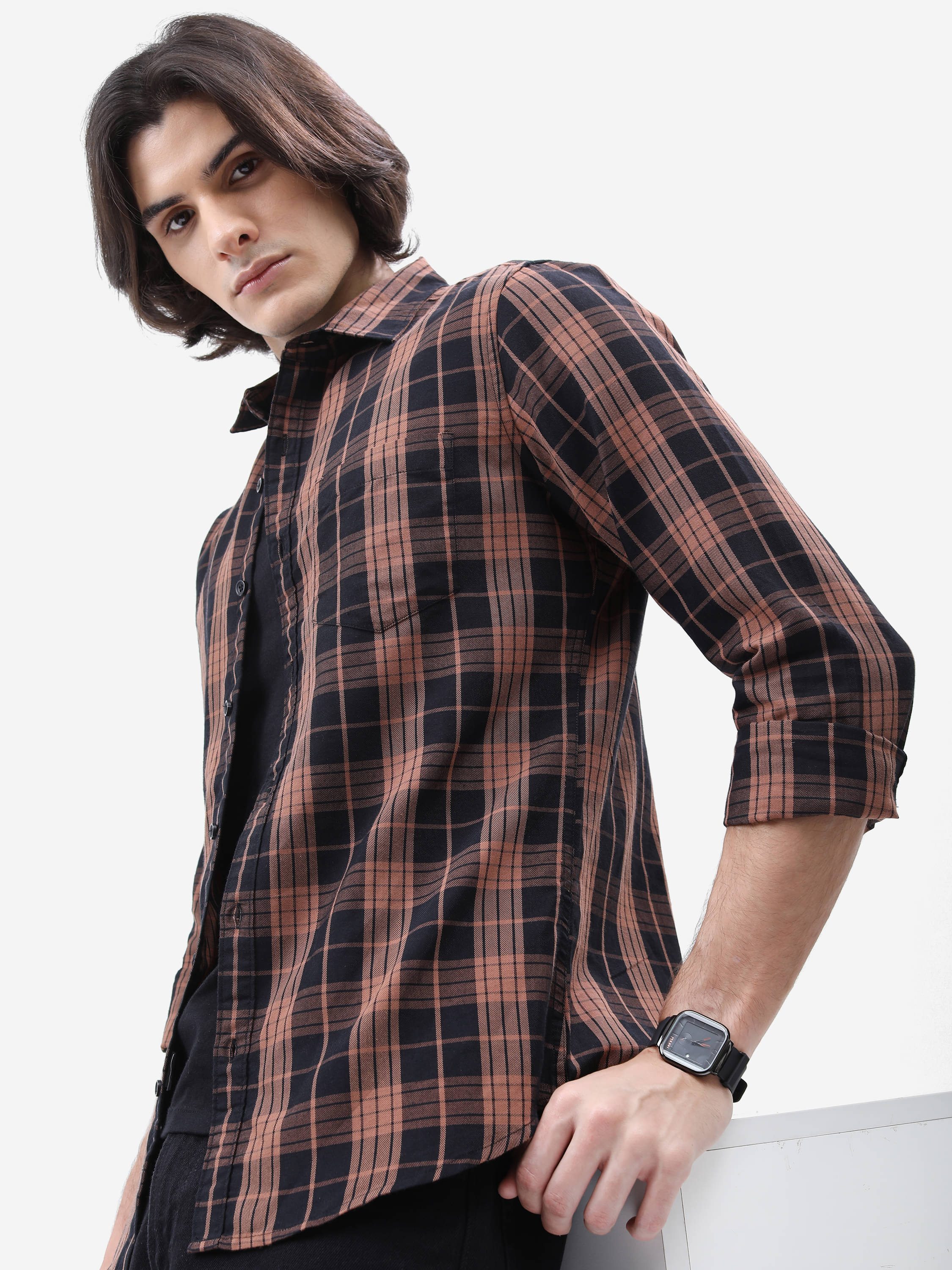 Highlander Cotton Blend Slim Fit Checks Full Sleeves Men's Casual Shirt - Brown ( Pack of 1 ) Highlander Cotton Blend Slim Fit Checks Full Sleeves Men's Casual Shirt - Brown ( Pack of 1 )