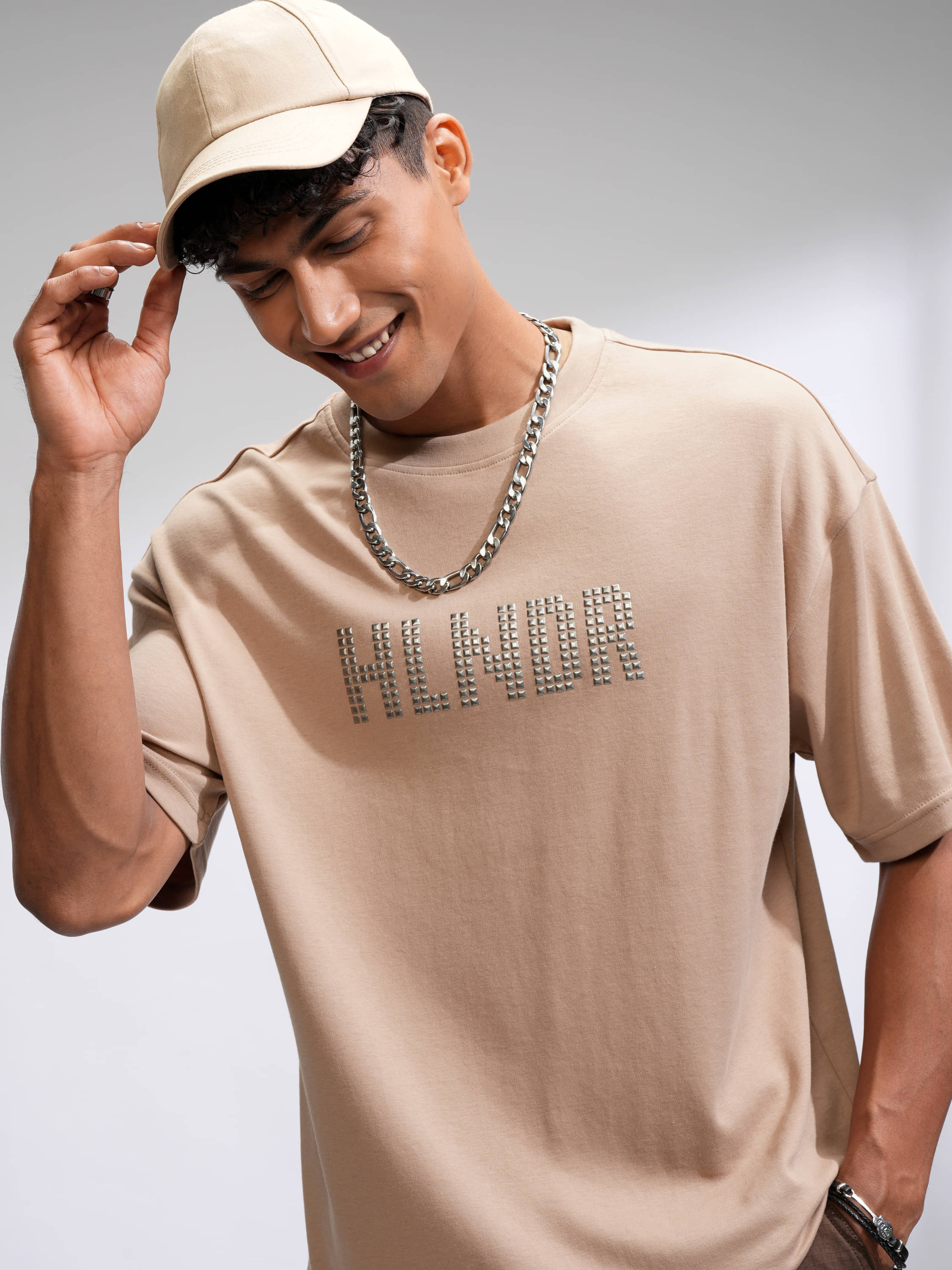 Highlander Men Cotton Blend Oversized Fit Self Design T-Shirt ( Tan ) Highlander Men Cotton Blend Oversized Fit Self Design T-Shirt ( Tan )