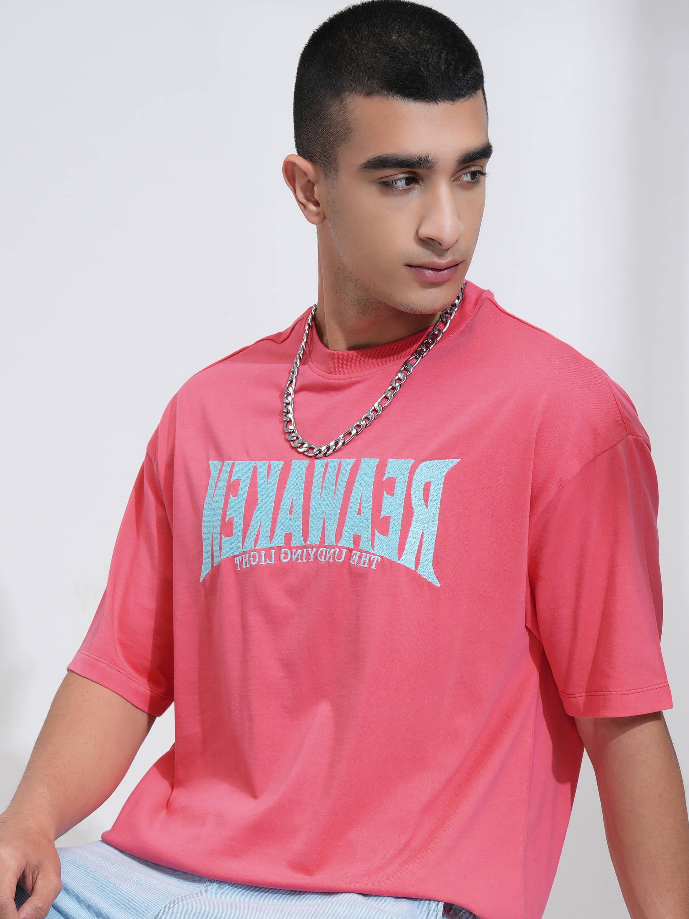     			Highlander Men Cotton Blend Oversized Fit Self Design T-Shirt ( Pink )