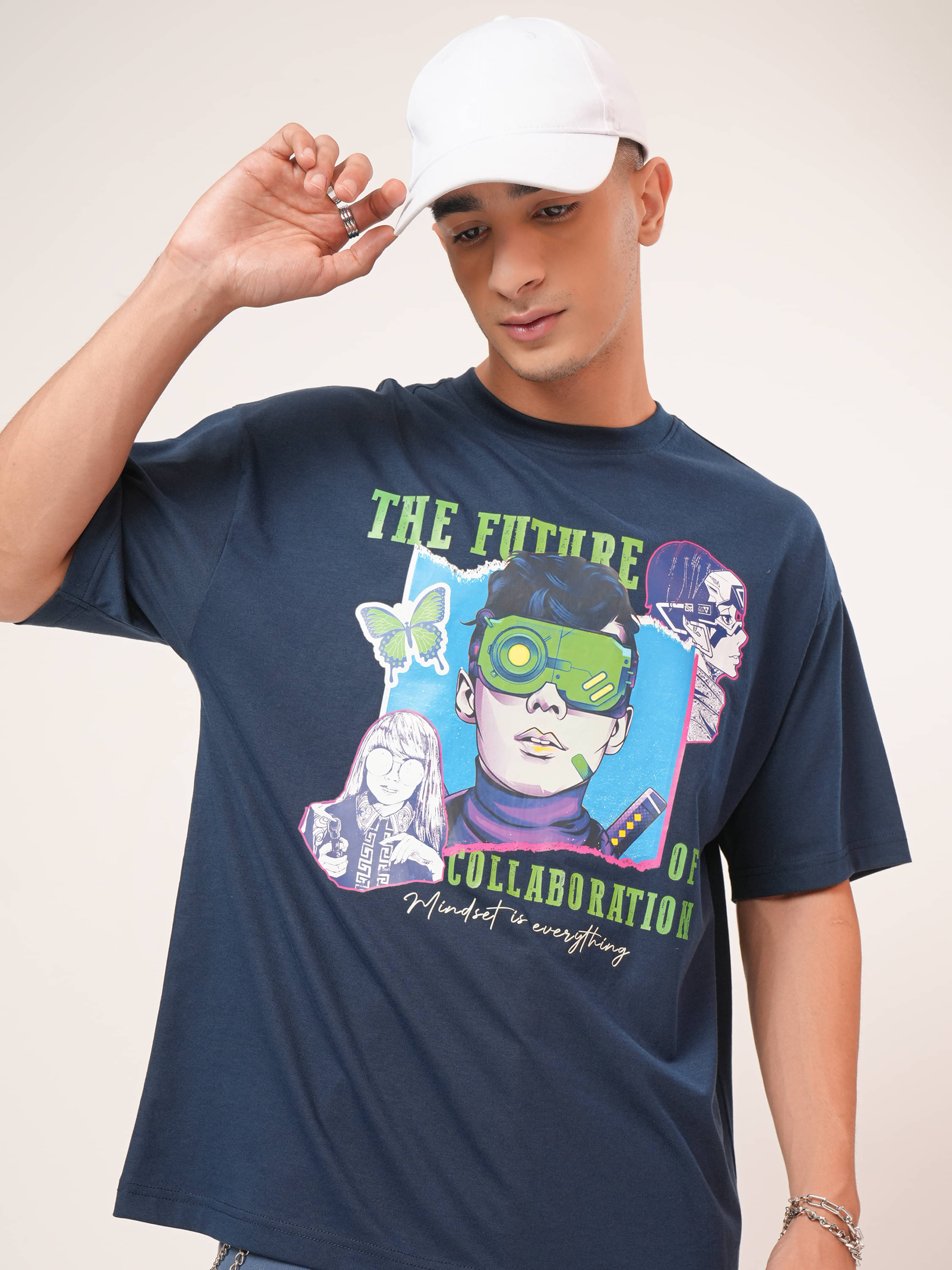     			Highlander Men Cotton Blend Oversized Fit Printed T-Shirt ( Navy Blue )