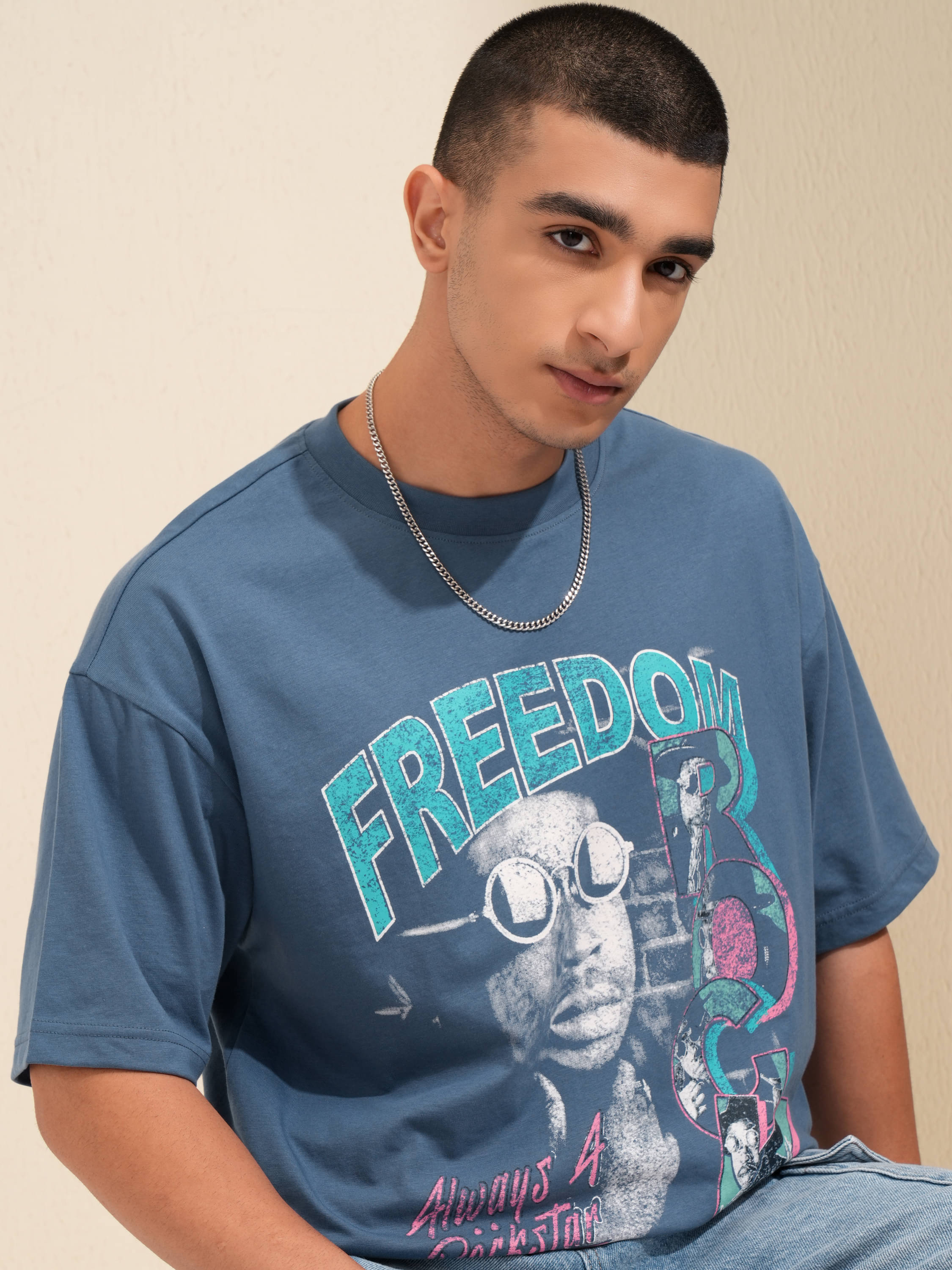 Highlander Men Cotton Blend Oversized Fit Printed T-Shirt ( Blue ) Highlander Men Cotton Blend Oversized Fit Printed T-Shirt ( Blue )