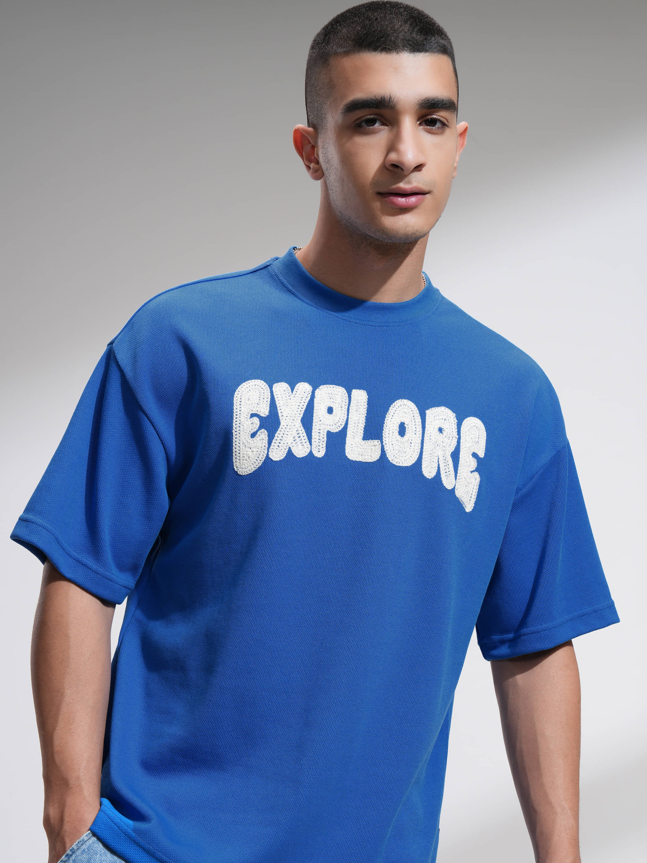 Highlander Men Cotton Blend Oversized Fit Printed T-Shirt ( Blue ) Highlander Men Cotton Blend Oversized Fit Printed T-Shirt ( Blue )