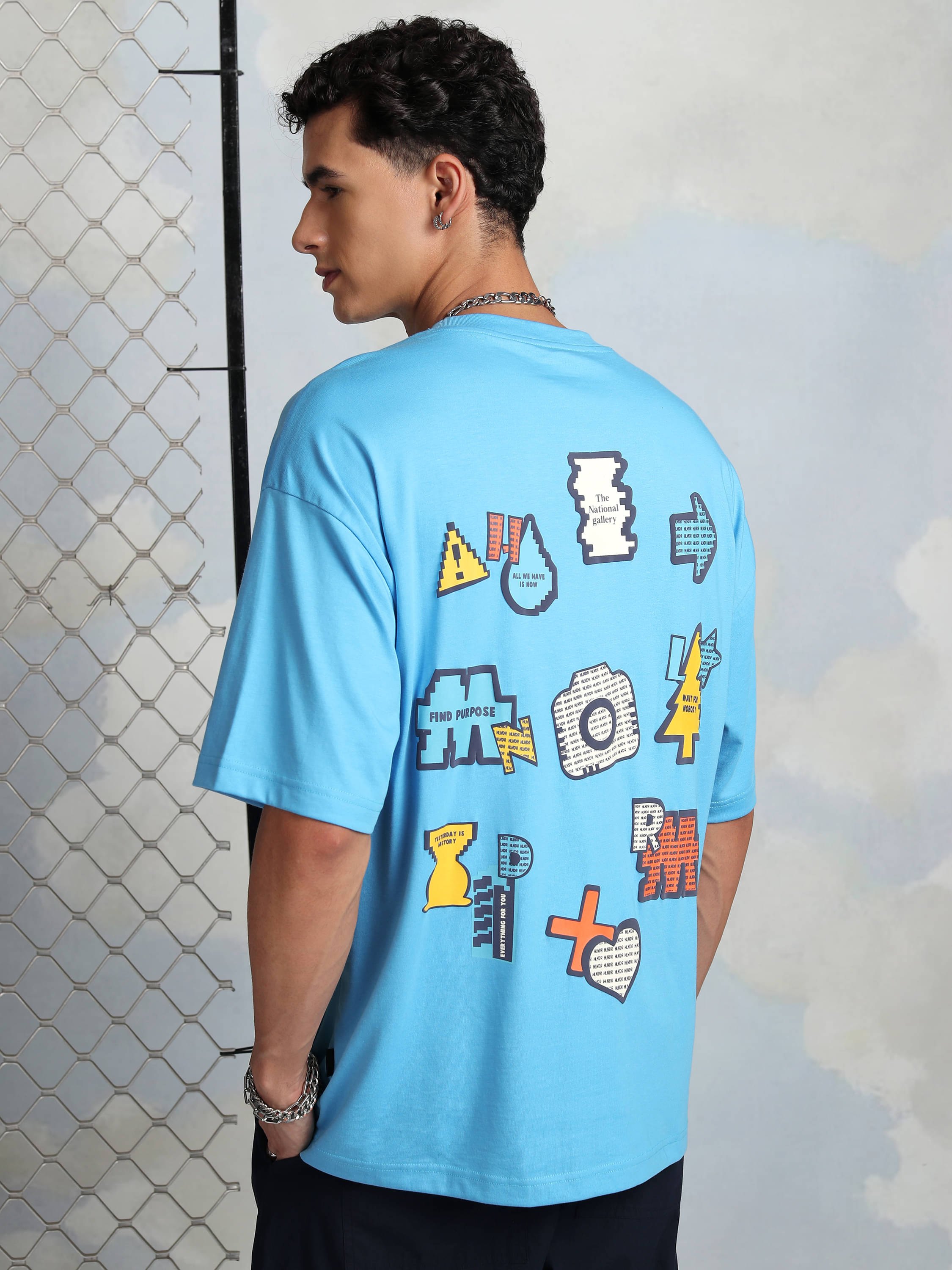 Highlander Men Cotton Blend Oversized Fit Printed T-Shirt ( Blue ) Highlander Men Cotton Blend Oversized Fit Printed T-Shirt ( Blue )