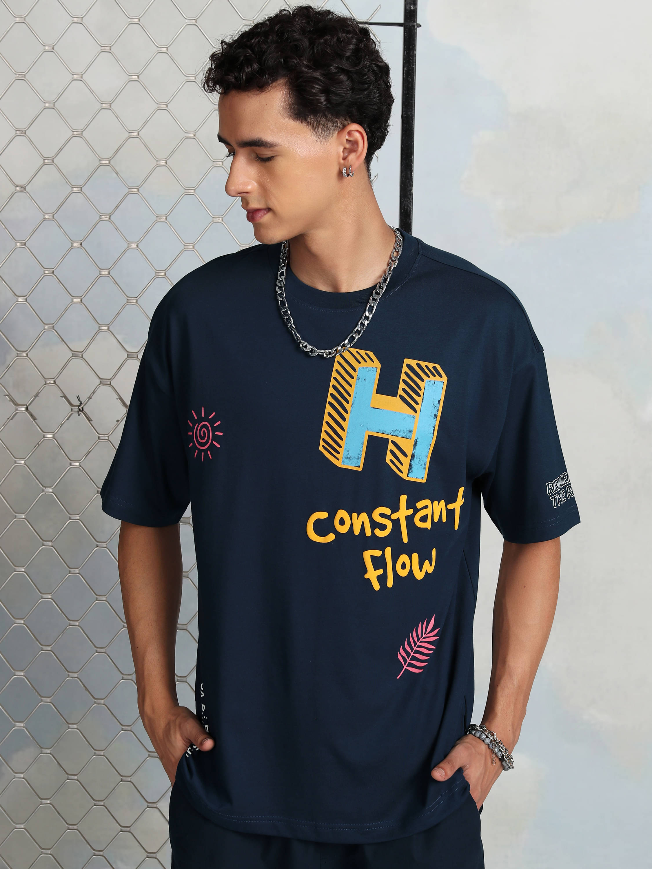 Highlander Men Cotton Blend Oversized Fit Printed T-Shirt ( Navy Blue ) Highlander Men Cotton Blend Oversized Fit Printed T-Shirt ( Navy Blue )