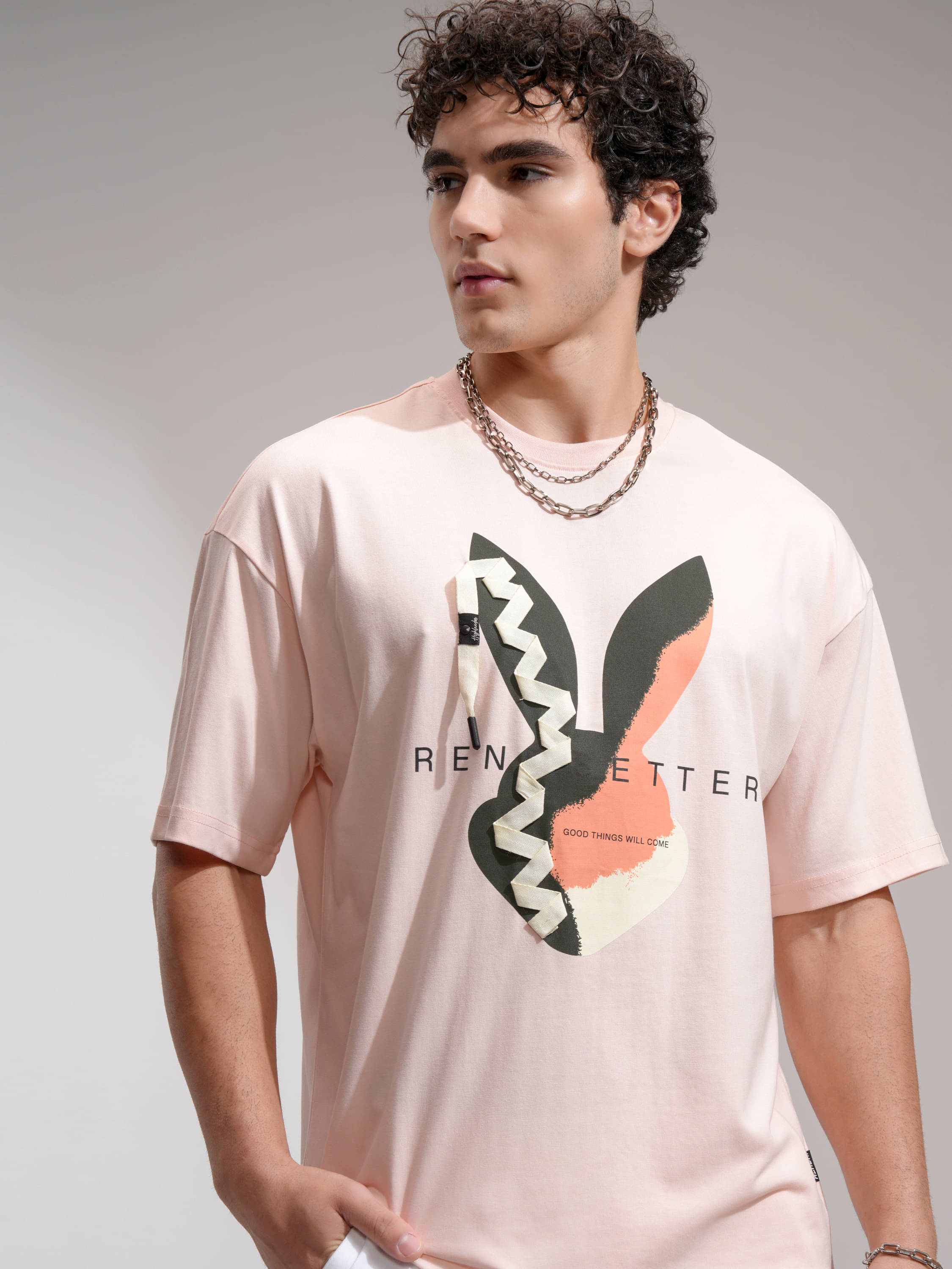 Highlander Men Cotton Blend Oversized Fit Printed T-Shirt ( Peach ) Highlander Men Cotton Blend Oversized Fit Printed T-Shirt ( Peach )