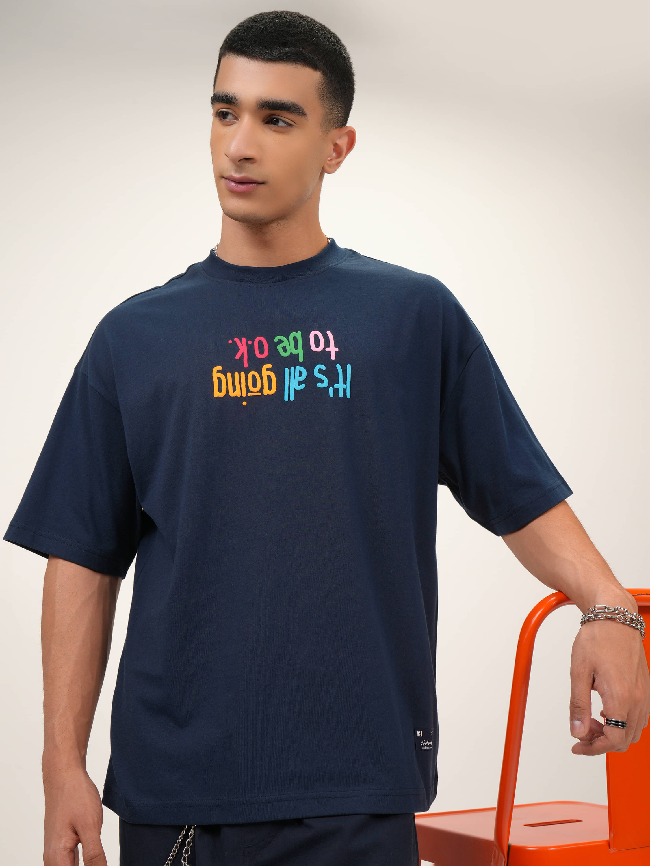 Highlander Men Cotton Blend Oversized Fit Printed T-Shirt ( Navy Blue ) Highlander Men Cotton Blend Oversized Fit Printed T-Shirt ( Navy Blue )