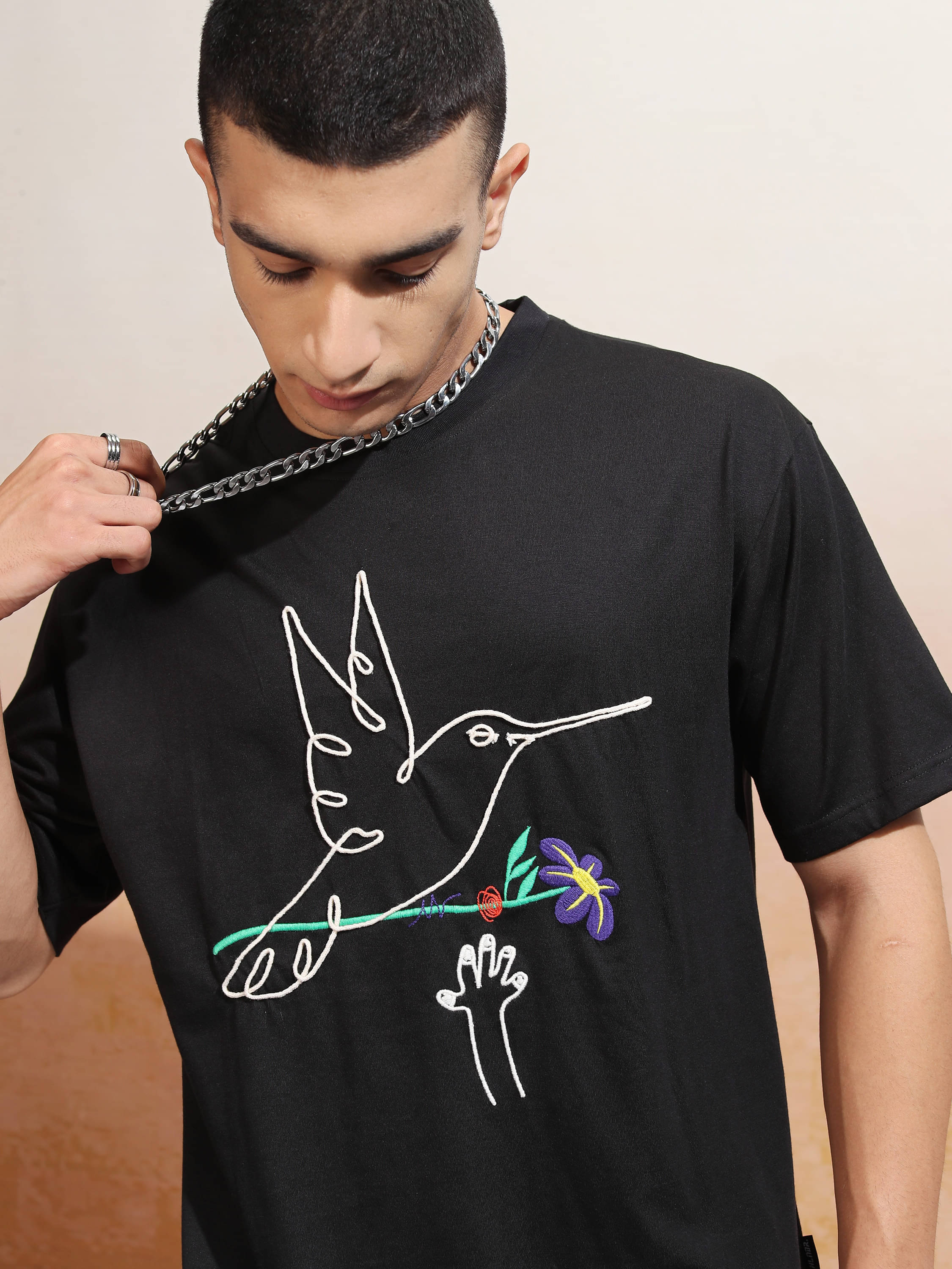     			Highlander Men Cotton Blend Relaxed Fit Printed T-Shirt ( Black )