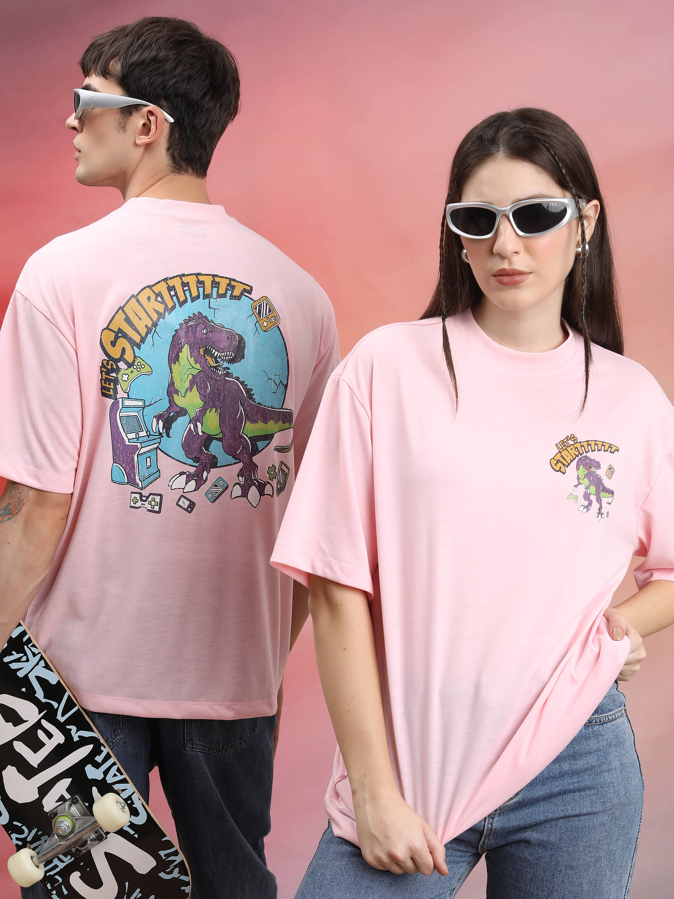     			Highlander Men Polyester Oversized Fit Printed T-Shirt ( Pink )