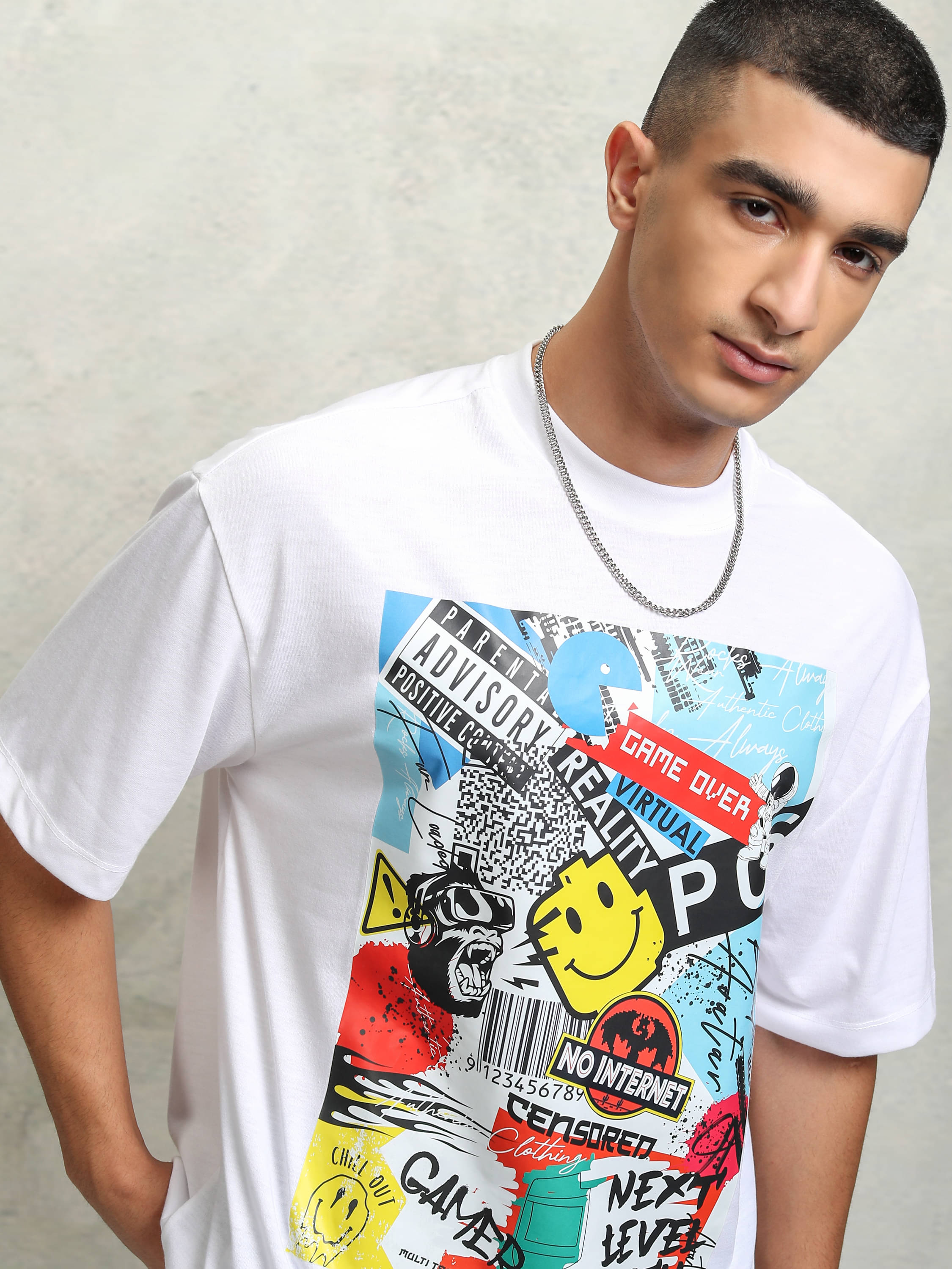     			Highlander Men Polyester Oversized Fit Printed T-Shirt ( White )
