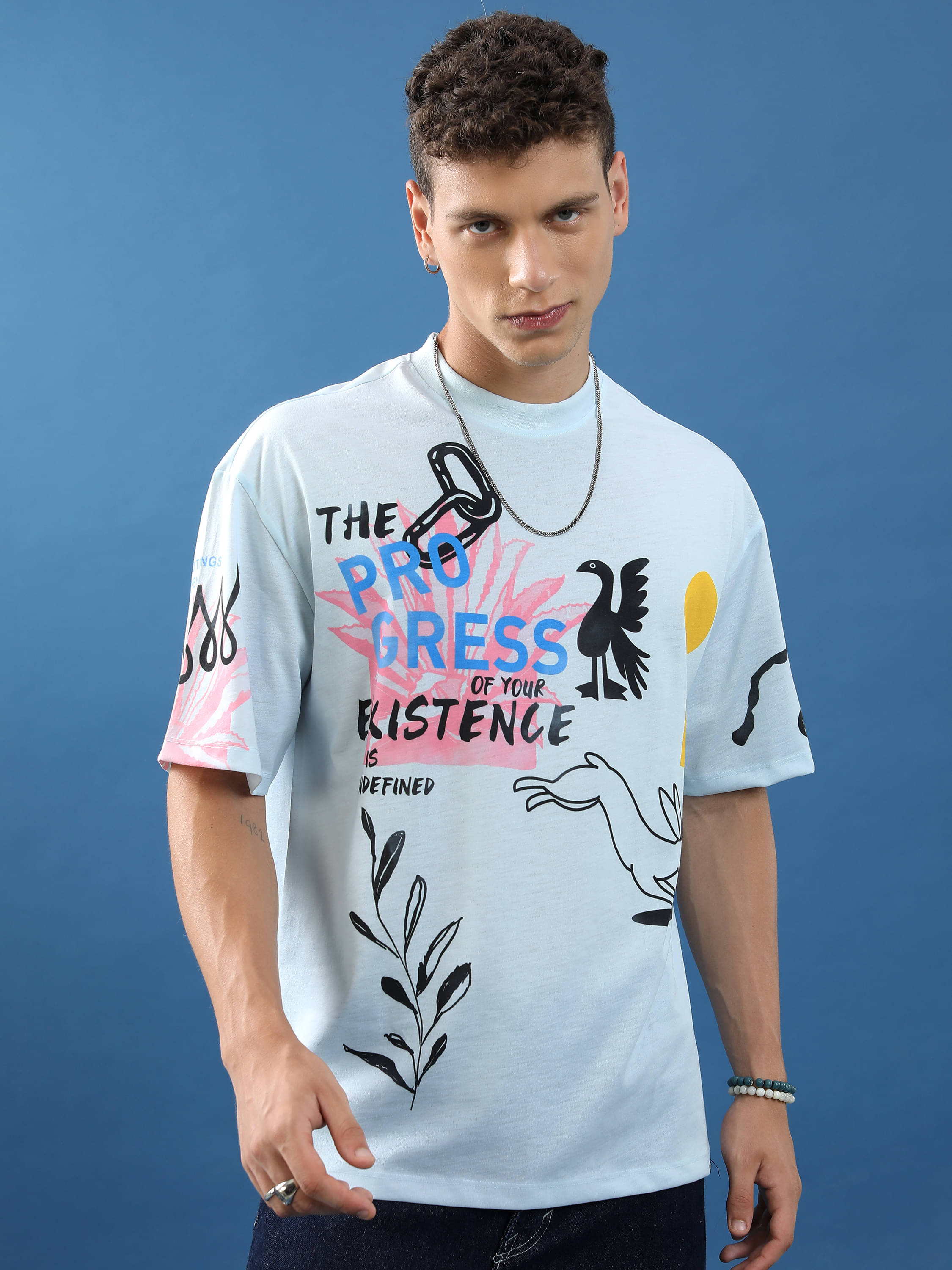     			Highlander Men Polyester Oversized Fit Printed T-Shirt ( Blue )
