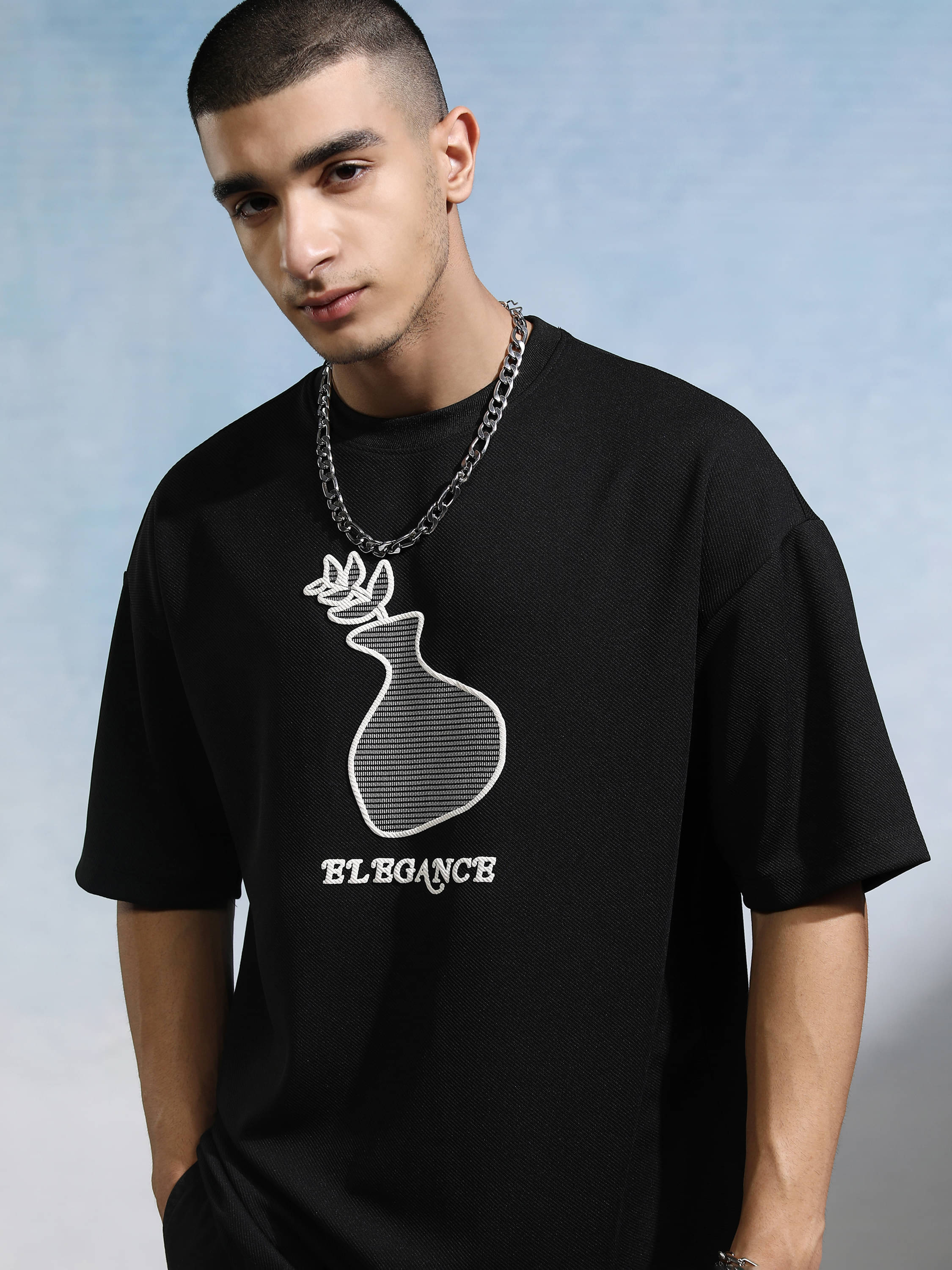 Highlander Men Polyester Oversized Fit Self Design T-Shirt ( Black ) Highlander Men Polyester Oversized Fit Self Design T-Shirt ( Black )