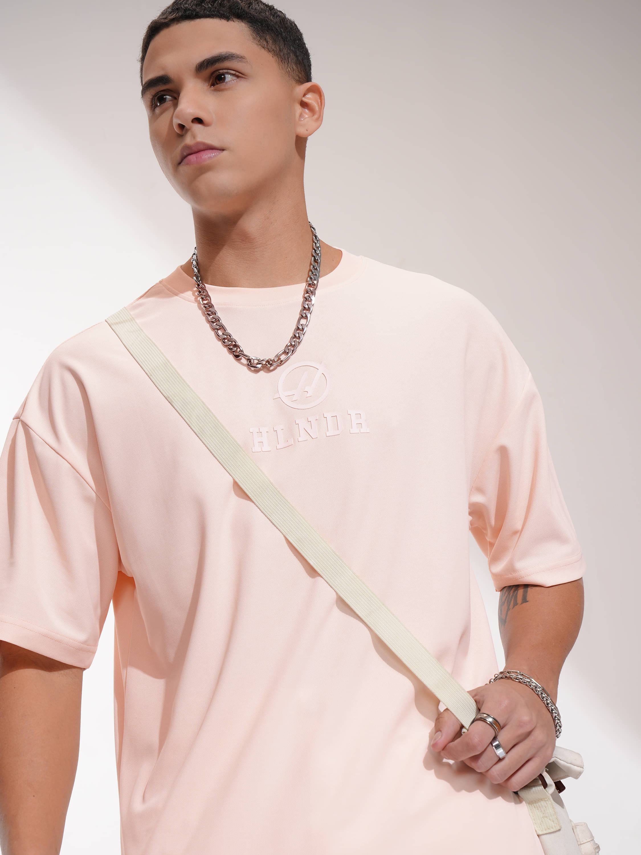     			Highlander Men Polyester Oversized Fit Printed T-Shirt ( Peach )