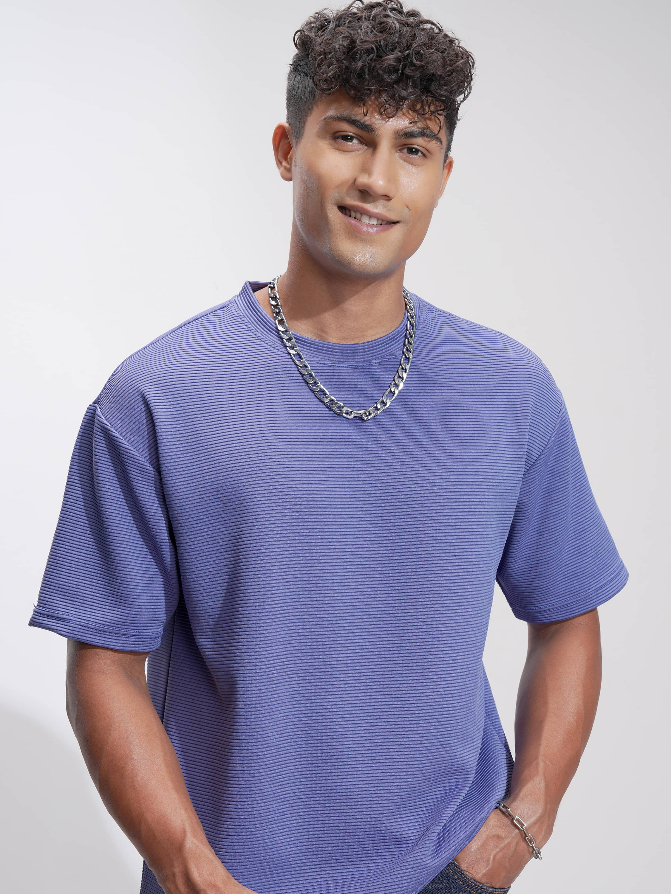     			Highlander Men Polyester Relaxed Fit Self Design T-Shirt ( Purple )