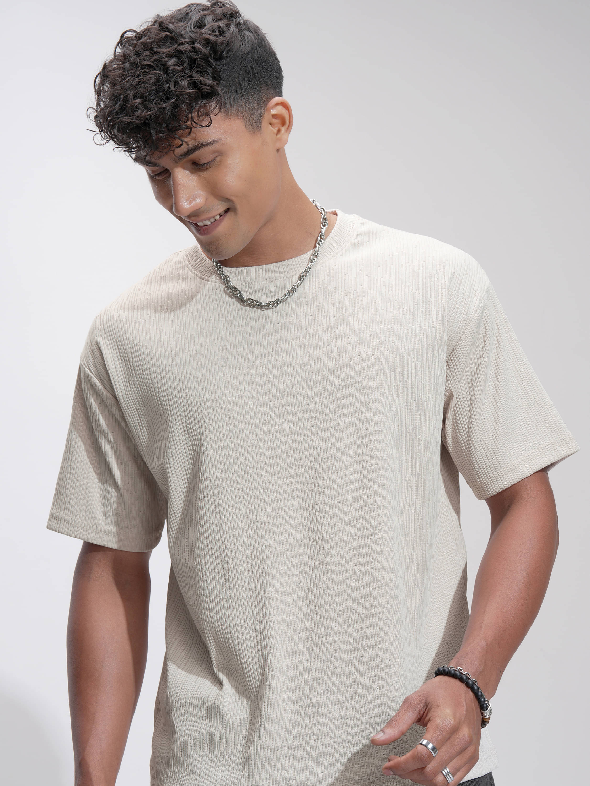     			Highlander Men Polyester Relaxed Fit Self Design T-Shirt ( Cream )