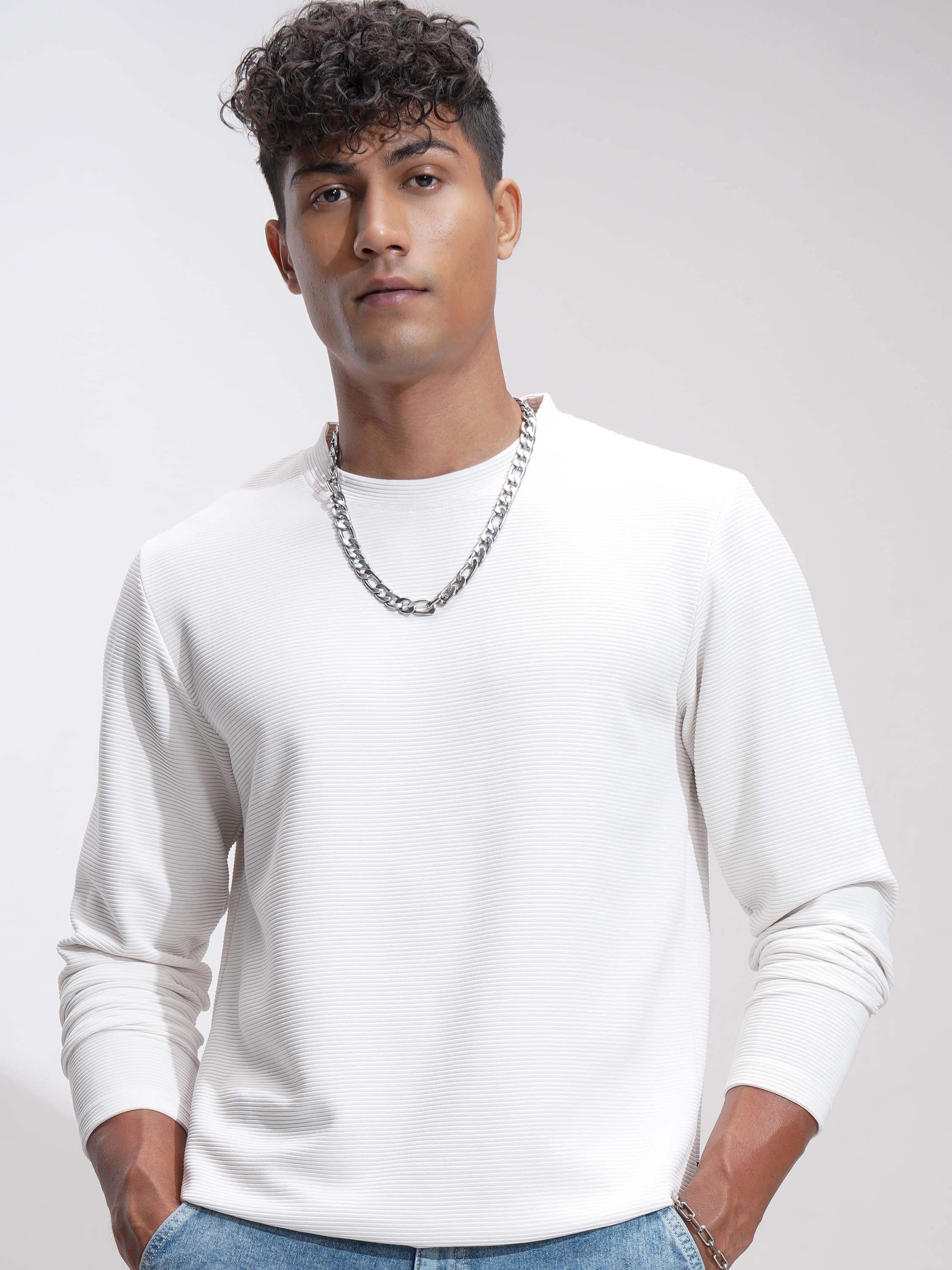     			Highlander Men Polyester Relaxed Fit Self Design T-Shirt ( Off White )