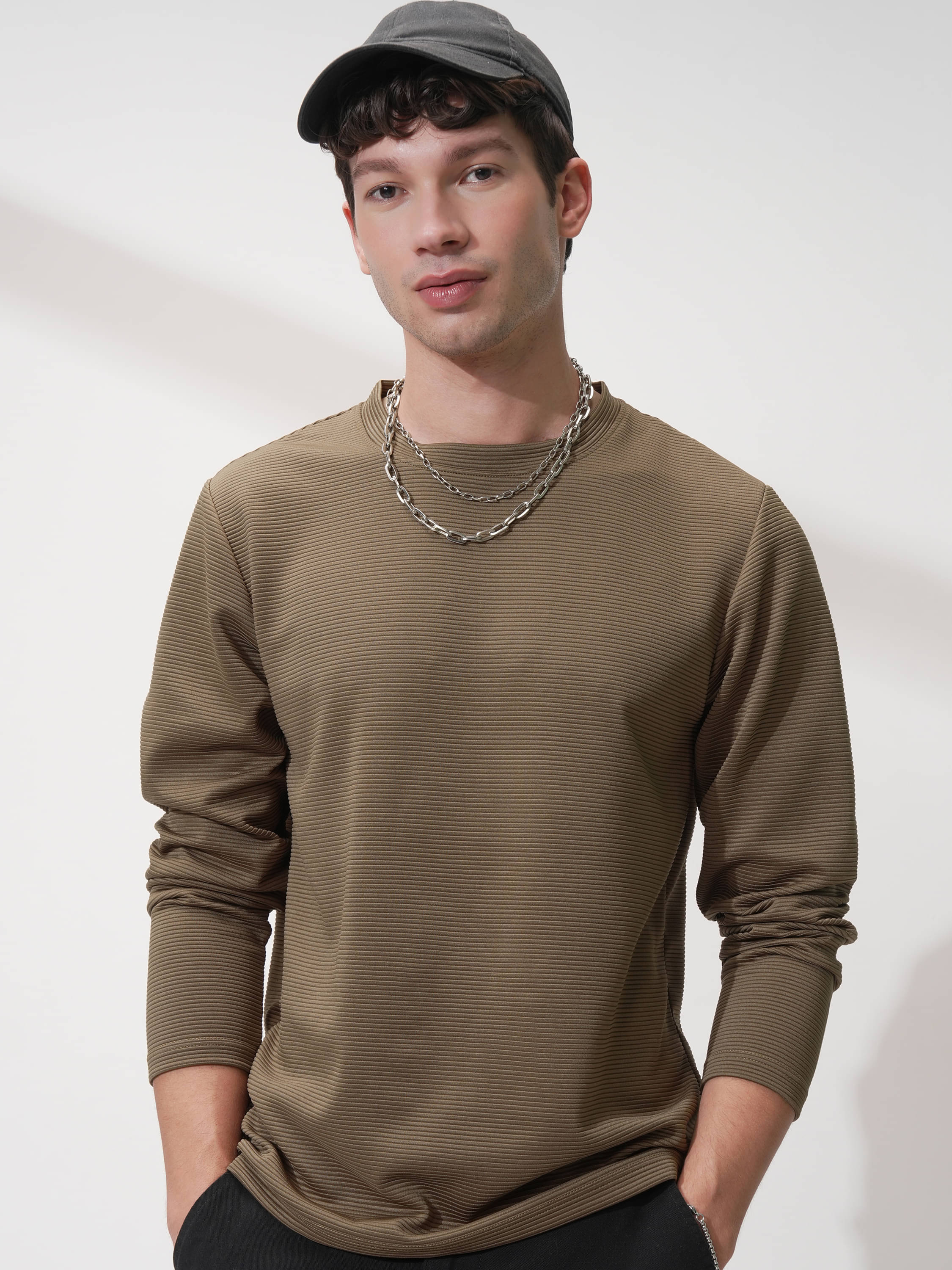     			Highlander Men Polyester Relaxed Fit Self Design T-Shirt ( Brown )
