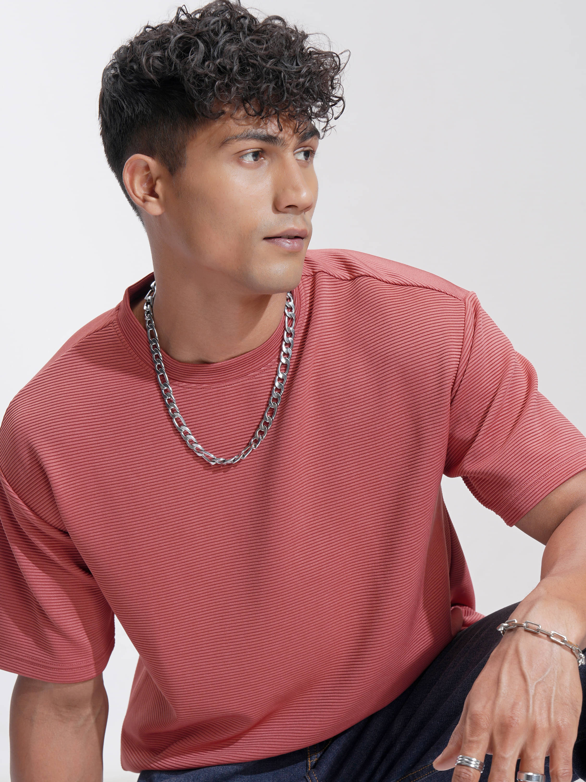     			Highlander Men Polyester Relaxed Fit Self Design T-Shirt ( Rust )
