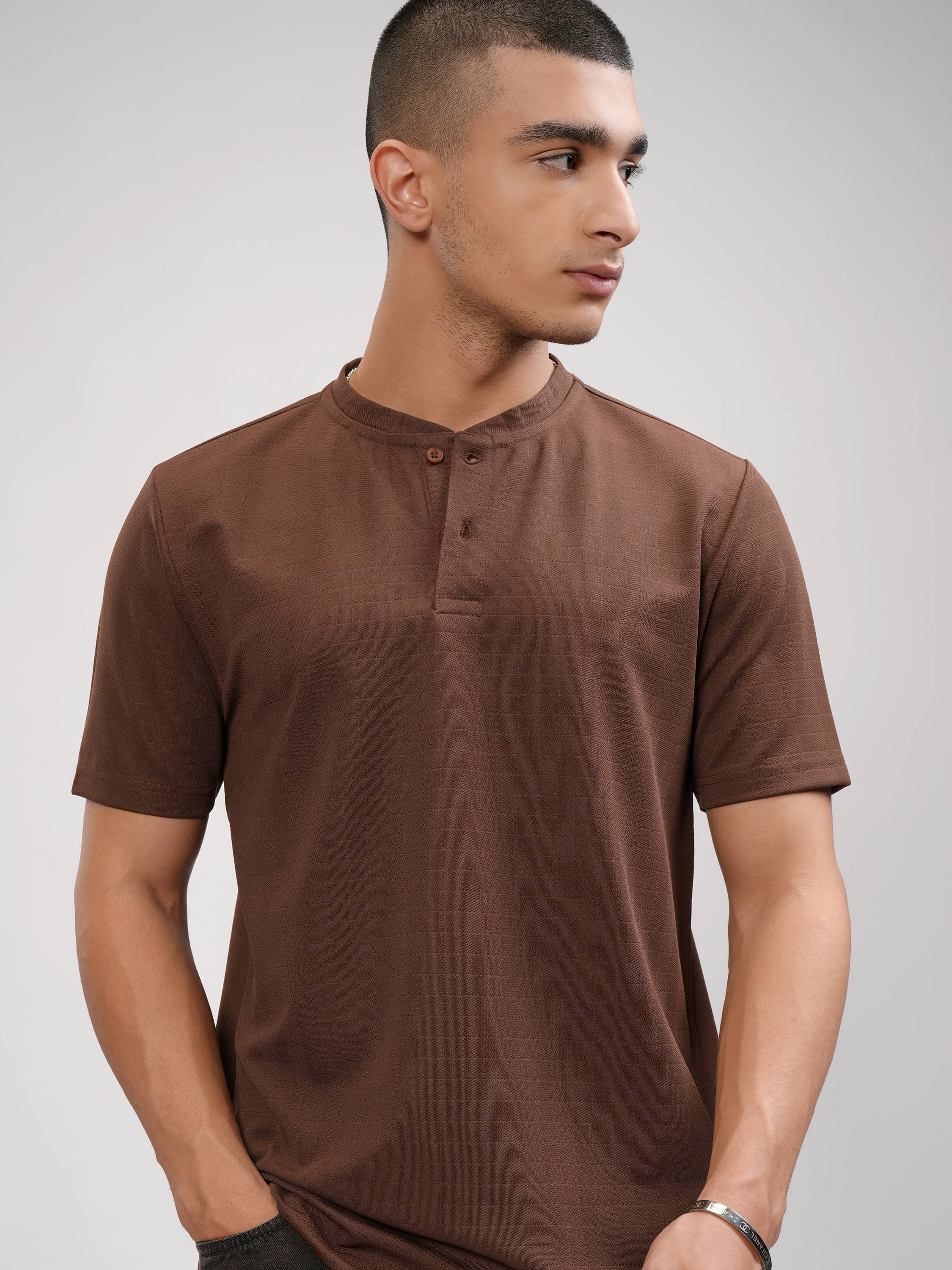     			Highlander Men Polyester Relaxed Fit Solid T-Shirt ( Brown )