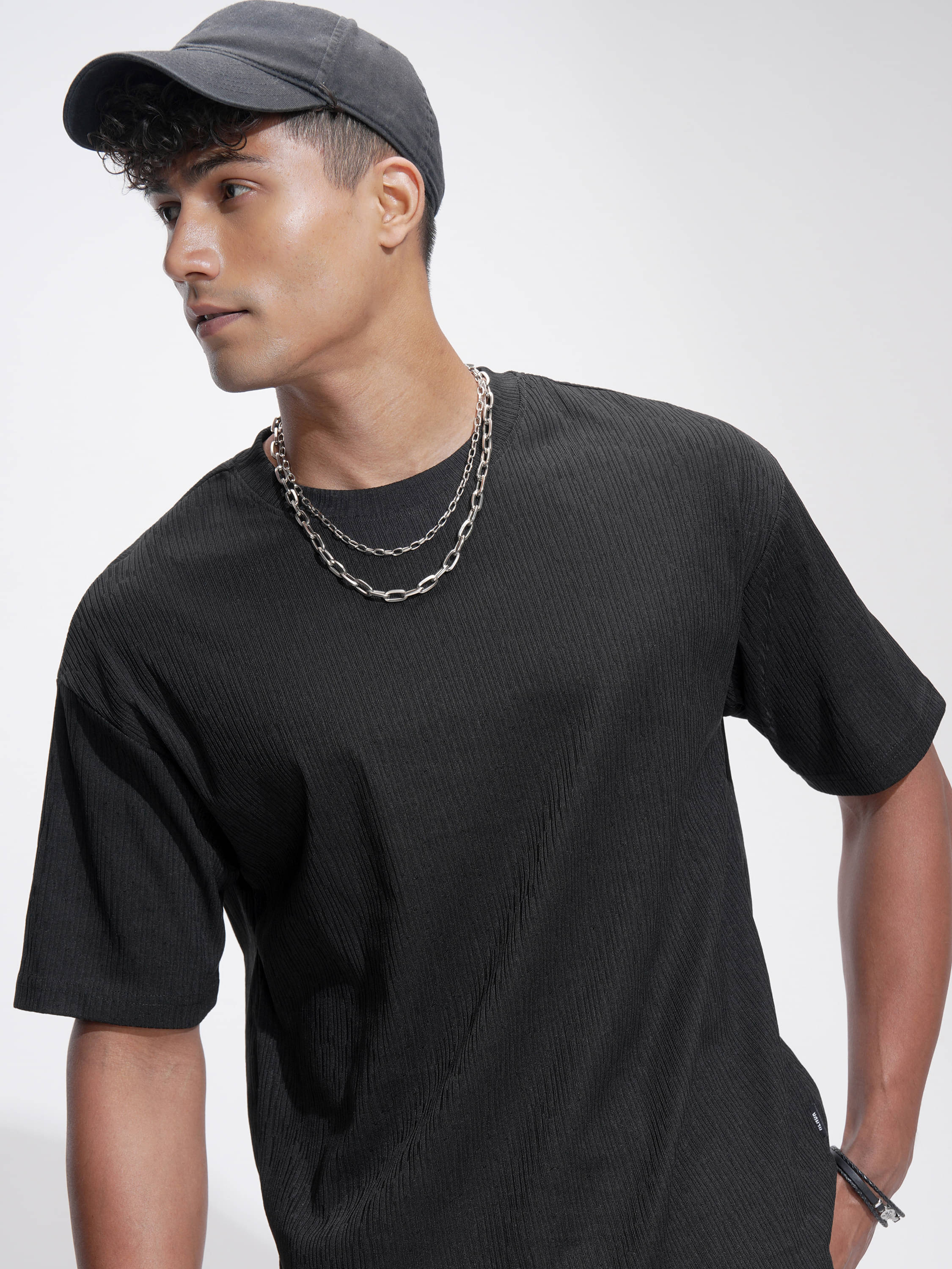    			Highlander Men Polyester Relaxed Fit Self Design T-Shirt ( Black )