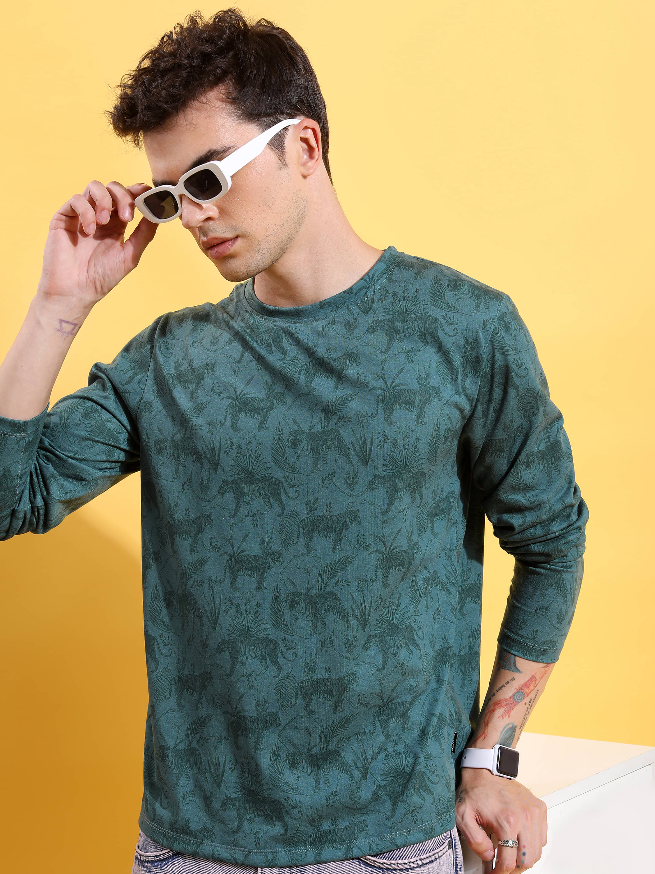     			Highlander Men Polyester Relaxed Fit Printed T-Shirt ( Green )