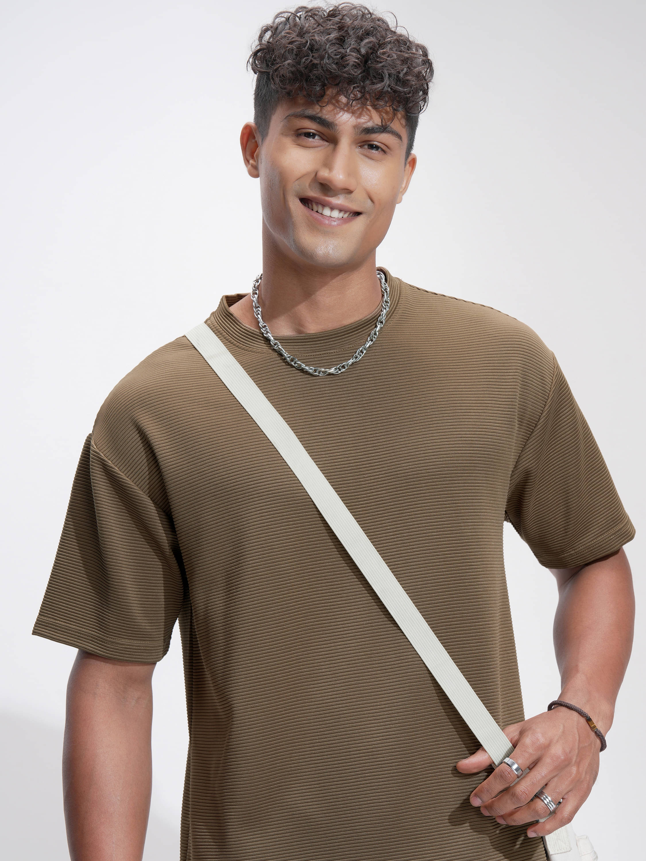     			Highlander Men Polyester Relaxed Fit Self Design T-Shirt ( Brown )