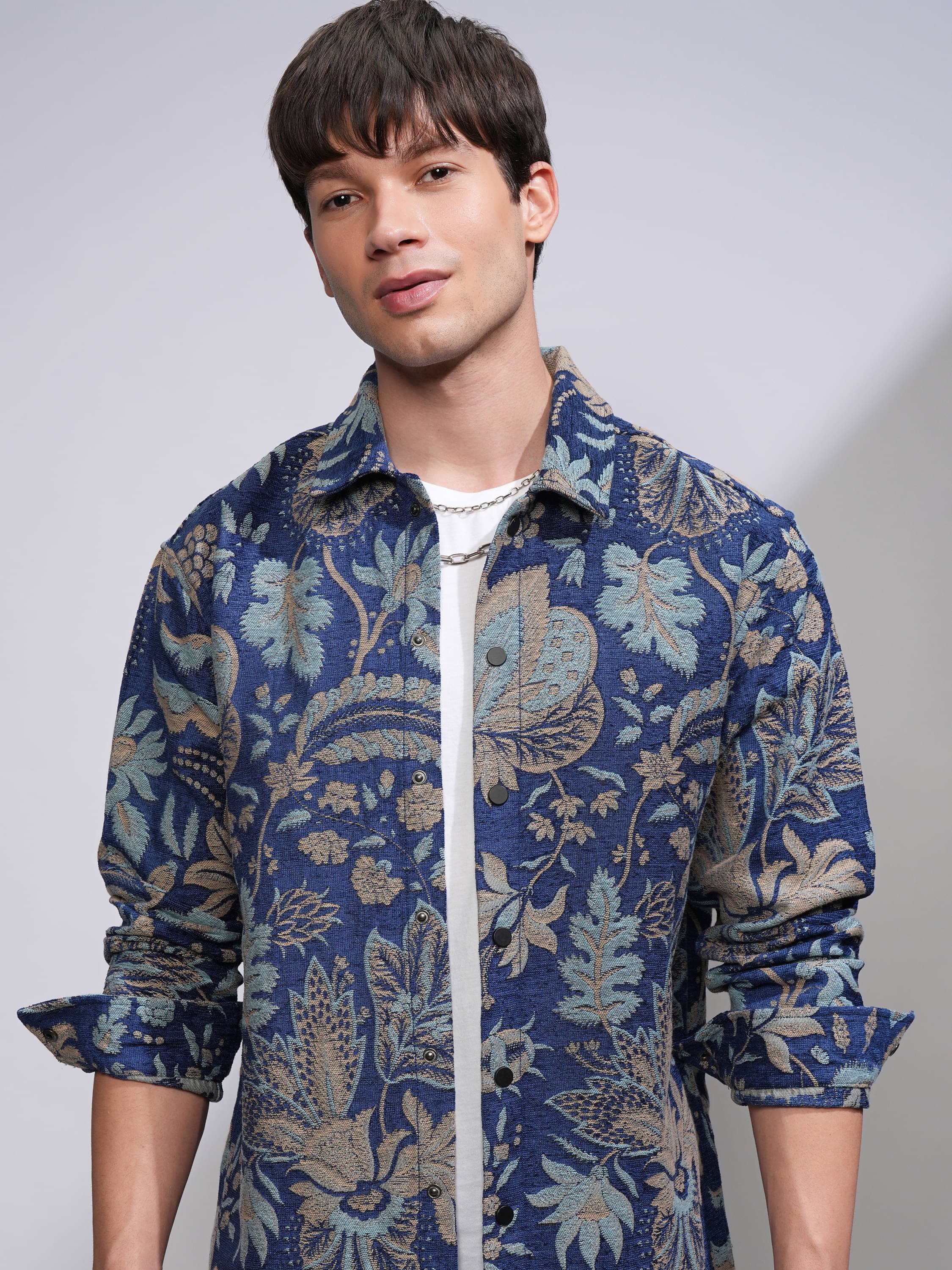     			Highlander Poly Cotton Oversized Fit Self Design Full Sleeves Men's Casual Shirt - Multicolor ( Pack of 1 )