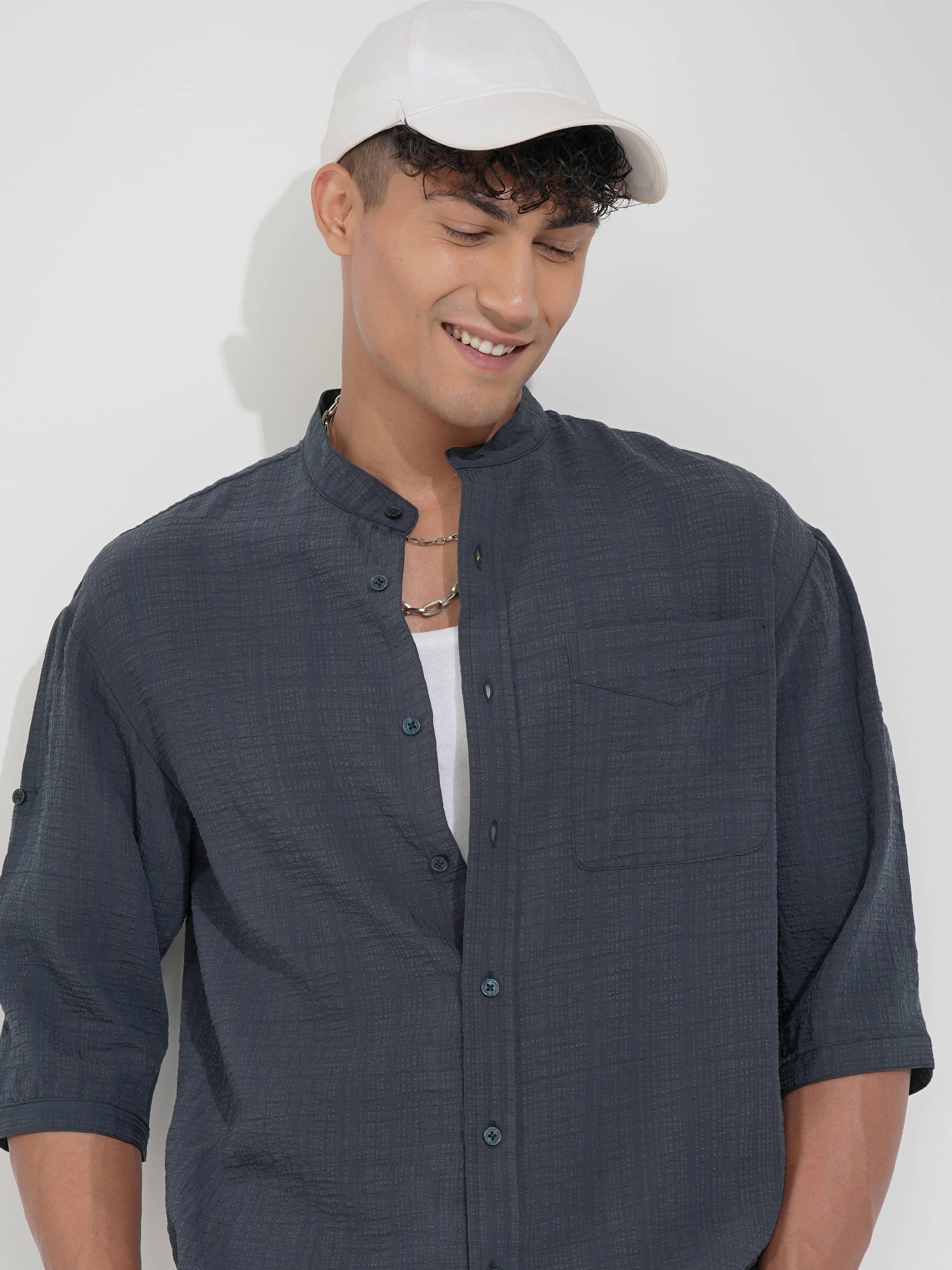 Highlander Poly Cotton Oversized Fit Striped Half Sleeves Men's Casual Shirt - Navy Blue ( Pack of 1 ) Highlander Poly Cotton Oversized Fit Striped Half Sleeves Men's Casual Shirt - Navy Blue ( Pack of 1 )