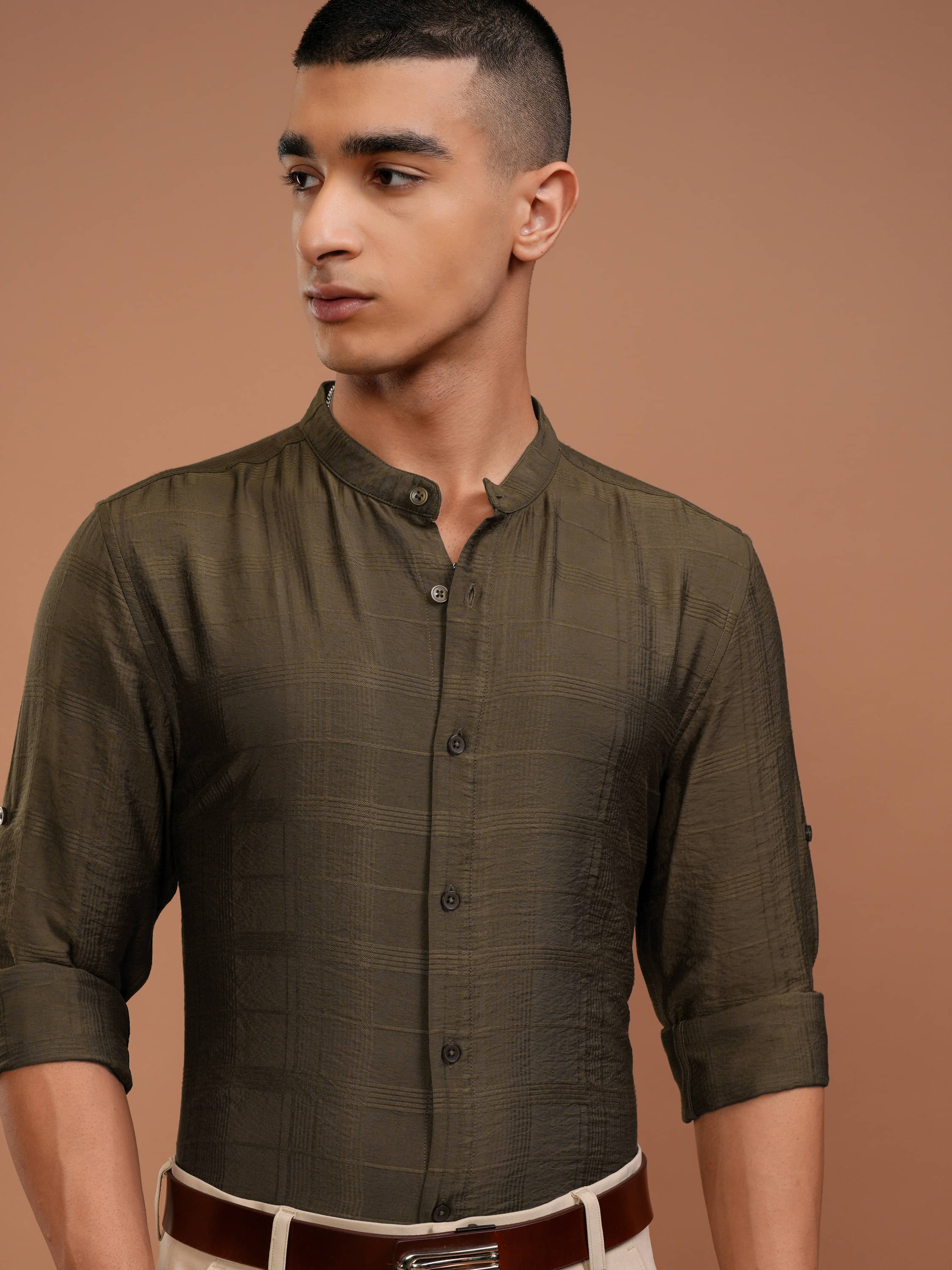     			Highlander Poly Cotton Regular Fit Checks Full Sleeves Men's Casual Shirt - Khaki ( Pack of 1 )