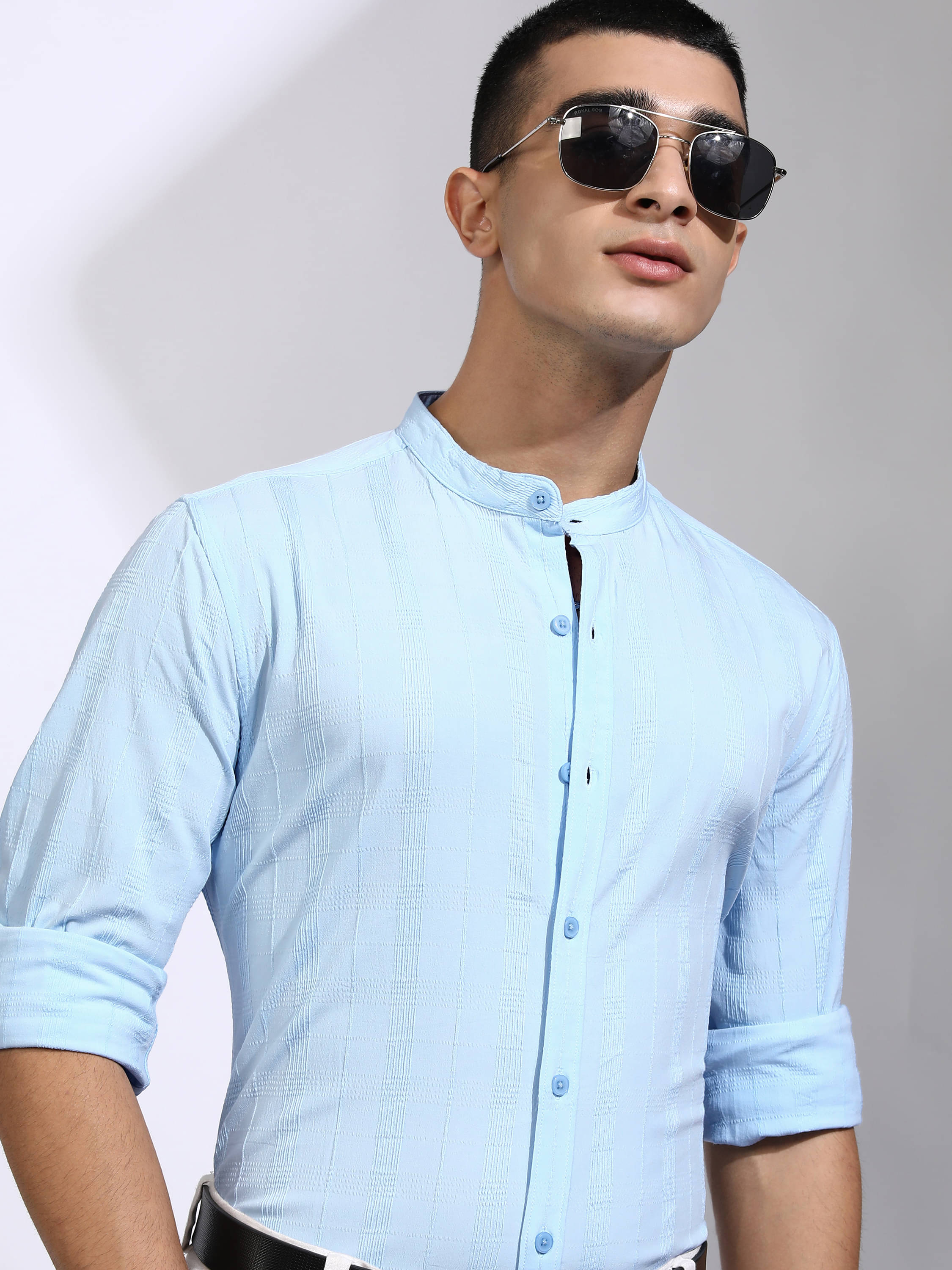 Highlander Poly Cotton Regular Fit Striped Full Sleeves Men's Casual Shirt - Light Blue ( Pack of 1 ) Highlander Poly Cotton Regular Fit Striped Full Sleeves Men's Casual Shirt - Light Blue ( Pack of 1 )
