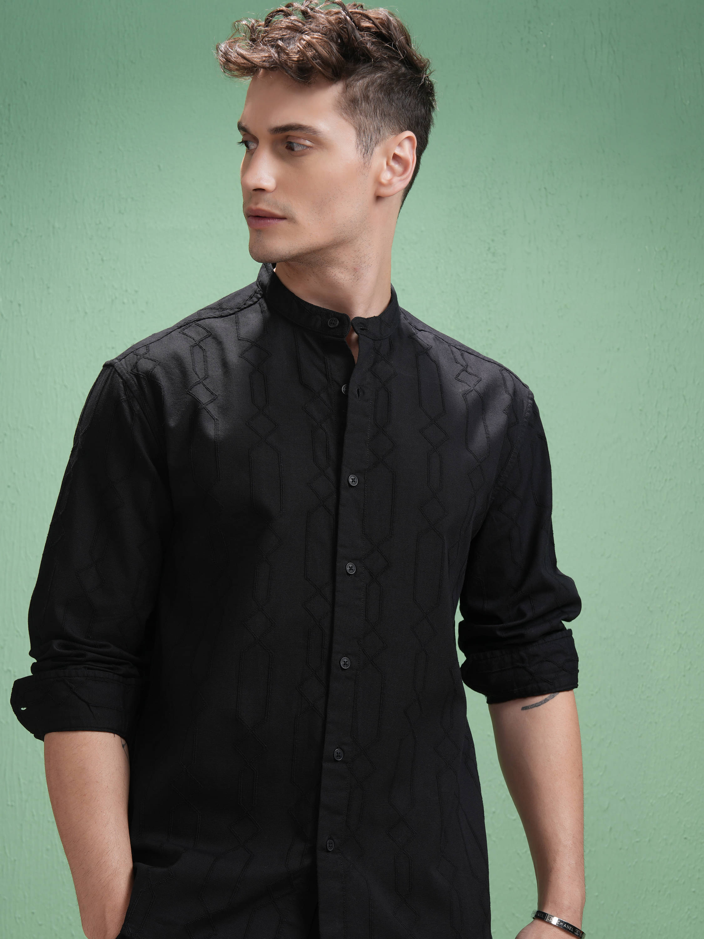    			Highlander Poly Cotton Relaxed Fit Printed Full Sleeves Men's Casual Shirt - Black ( Pack of 1 )