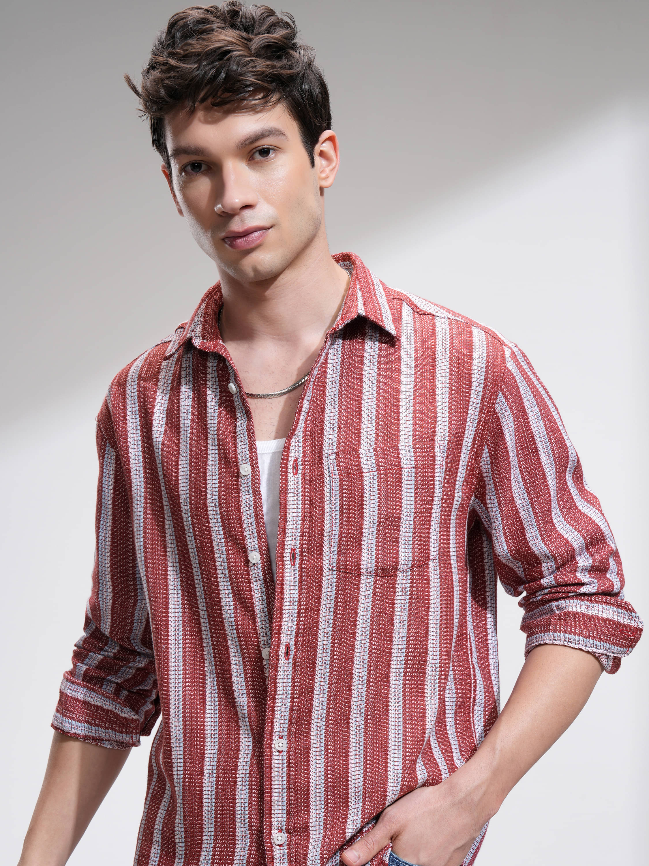 Highlander Poly Cotton Relaxed Fit Striped Full Sleeves Men's Casual Shirt - Red ( Pack of 1 )     			Highlander Poly Cotton Relaxed Fit Striped Full Sleeves Men's Casual Shirt - Red ( Pack of 1 )