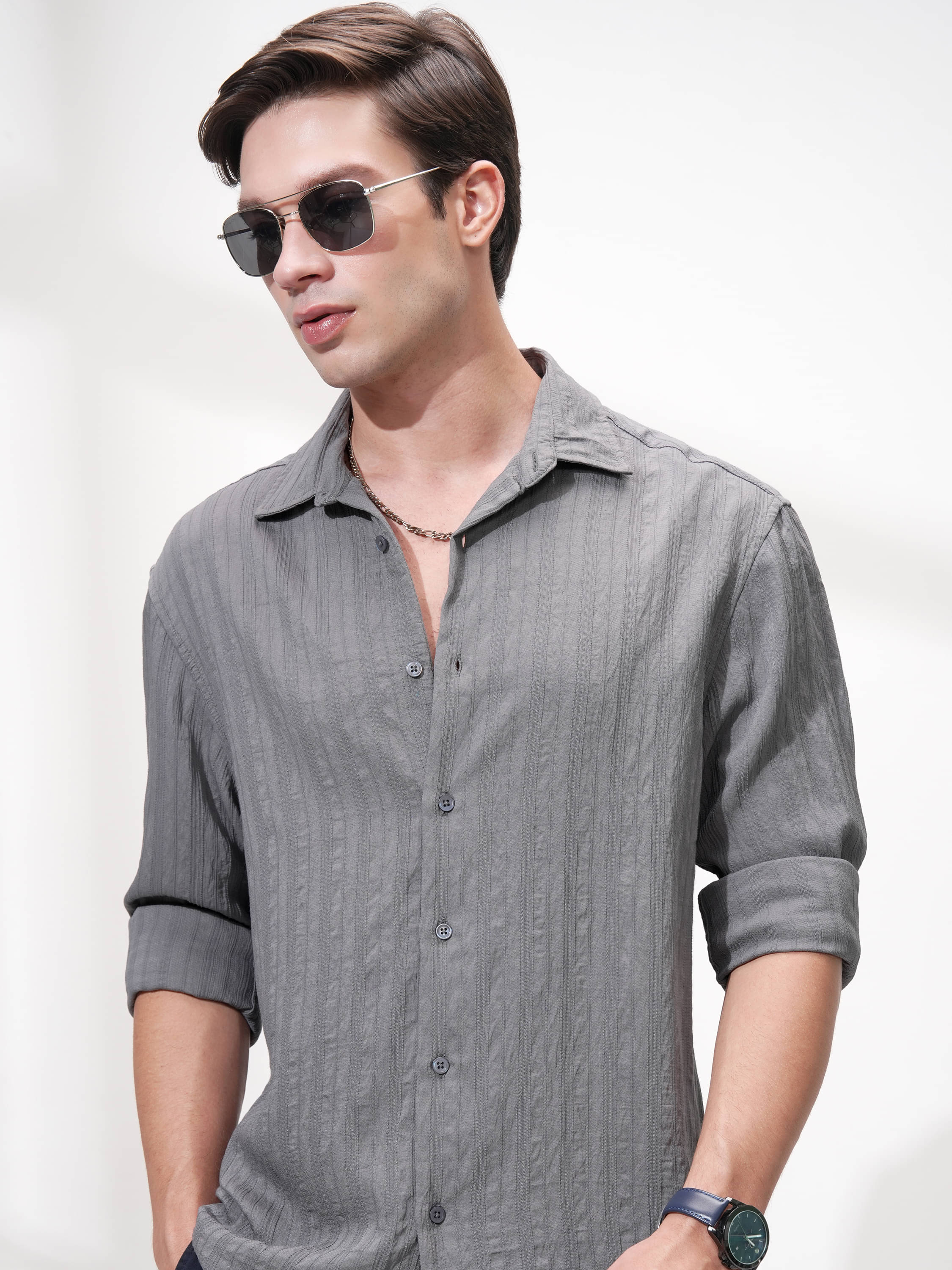 Highlander Poly Cotton Relaxed Fit Striped Full Sleeves Men's Casual Shirt - Grey ( Pack of 1 ) Highlander Poly Cotton Relaxed Fit Striped Full Sleeves Men's Casual Shirt - Grey ( Pack of 1 )